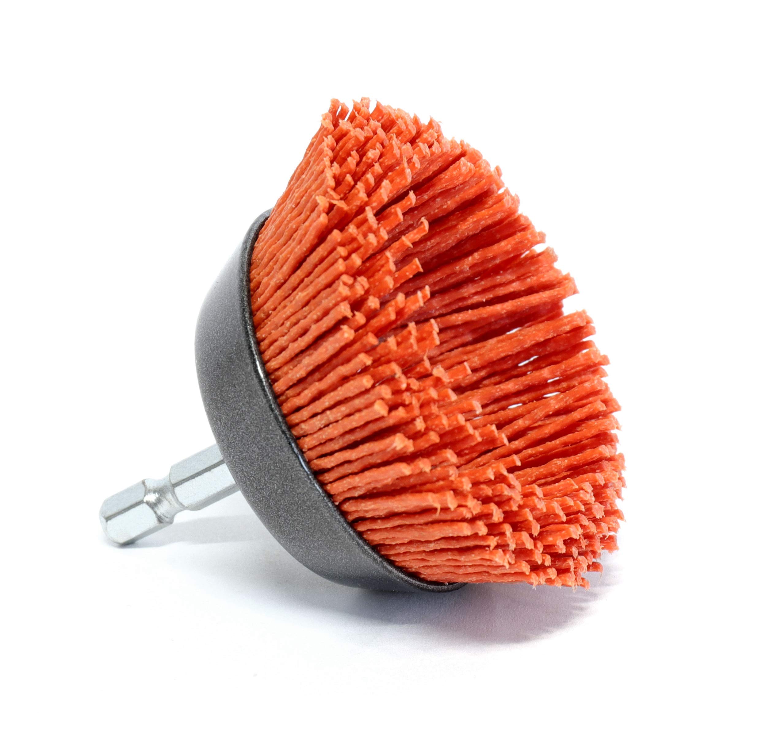 S&R Spazzola a Tazza per Trapano in Nylon AGGRESSIVO per pulitura e rifiniture di Legno Ferro Metalli Acciaio Fughe Piastrelle Pavimenti. Codolo esagonale 1/4" (6,35 mm)
