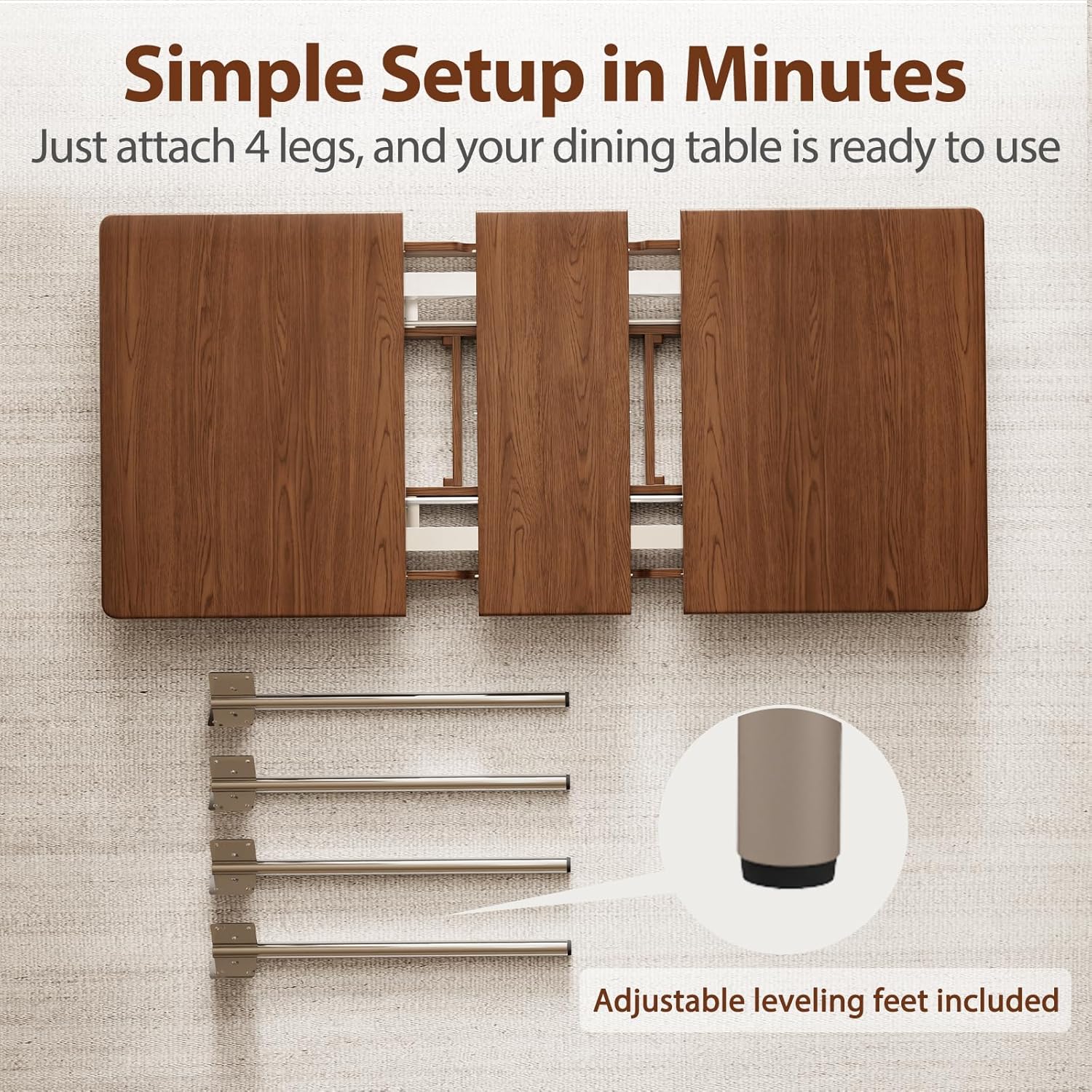 Walnut Extendable Dining Room Table for 4-8 People,Expandable Dining Table from 47.2 to 59 Inches,Wood Dining Table with Heavy-Duty Stainless Legs,Modern Kitchen Table for Small Spaces,Easy Assembly