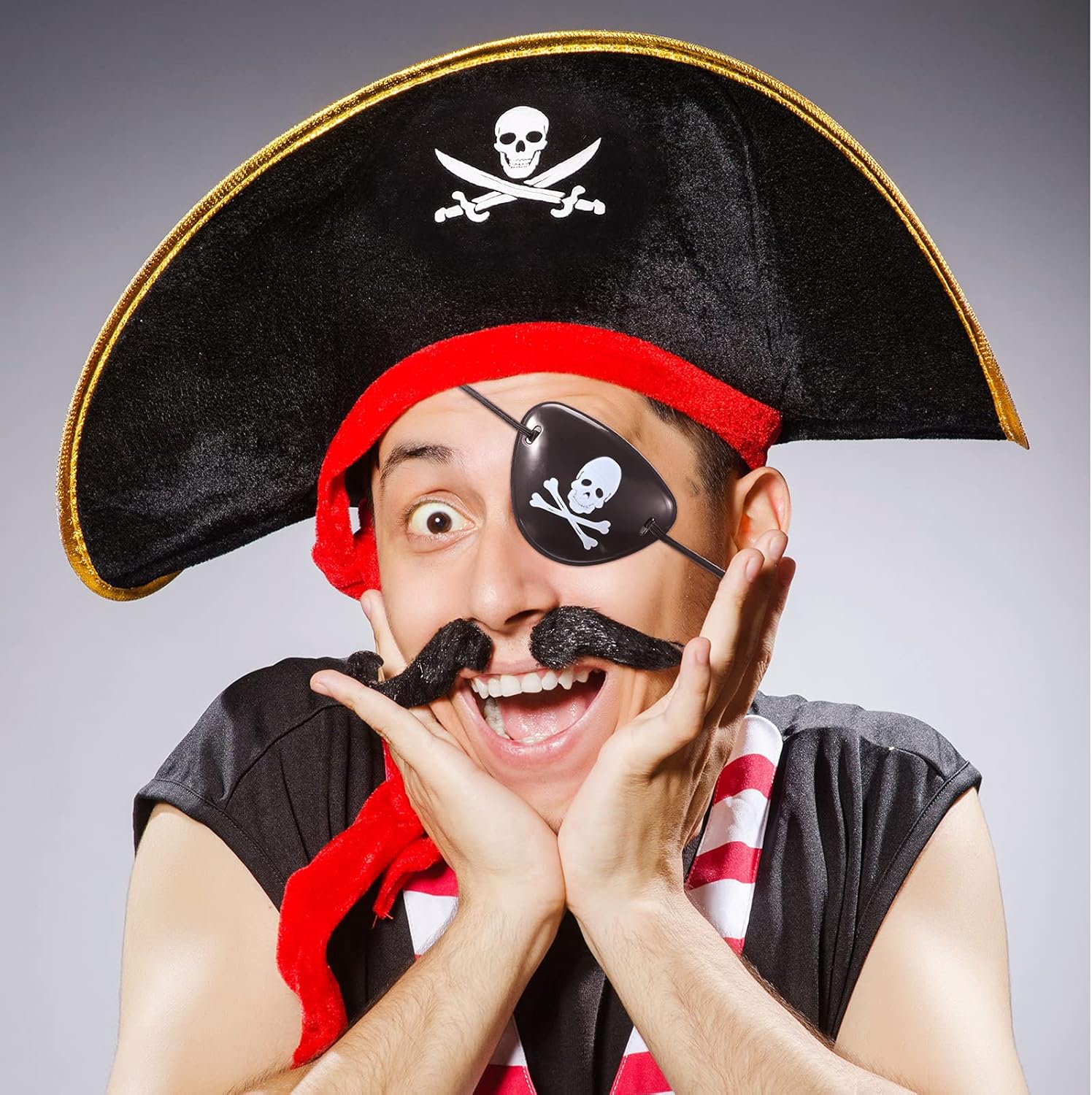 Skylety 9 Pieces Pirate Costume Accessories Telescopes Eye Patches for Halloween Cosplay (Pirate Captain Hat) - Image 4