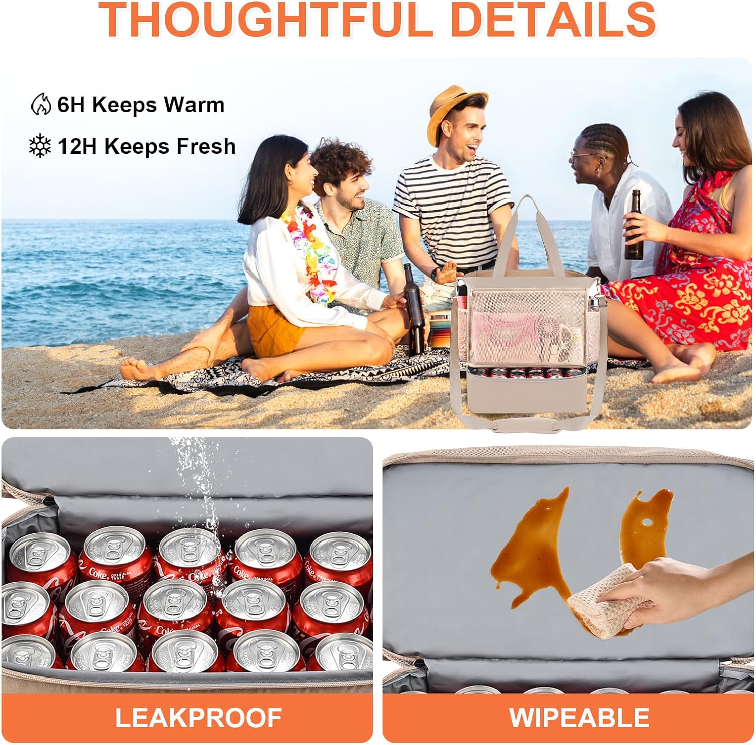 Beach Bag for Women Large Mesh Tote Bags with Cooler, Sandproof Vacation Essentials with Zipper for Swim Cruise Pool