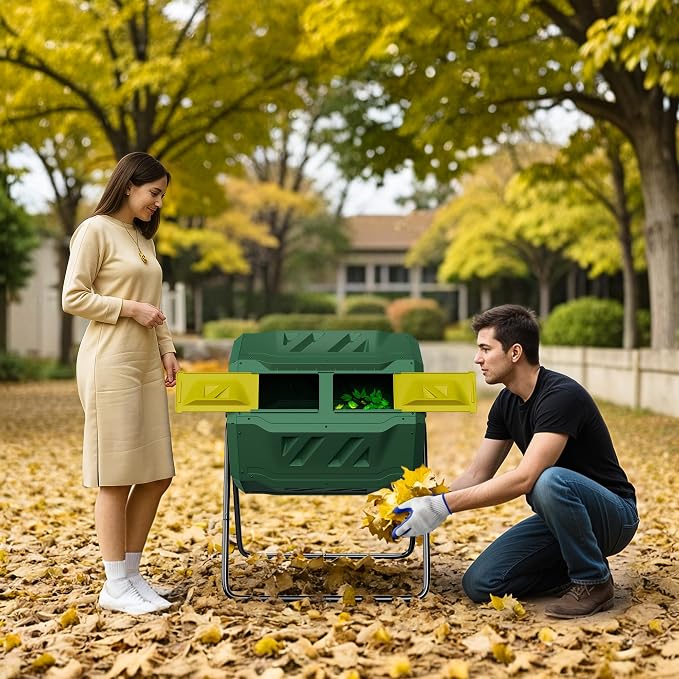 Compostera giratoria rectangular de 43 galones verde miniatura 2