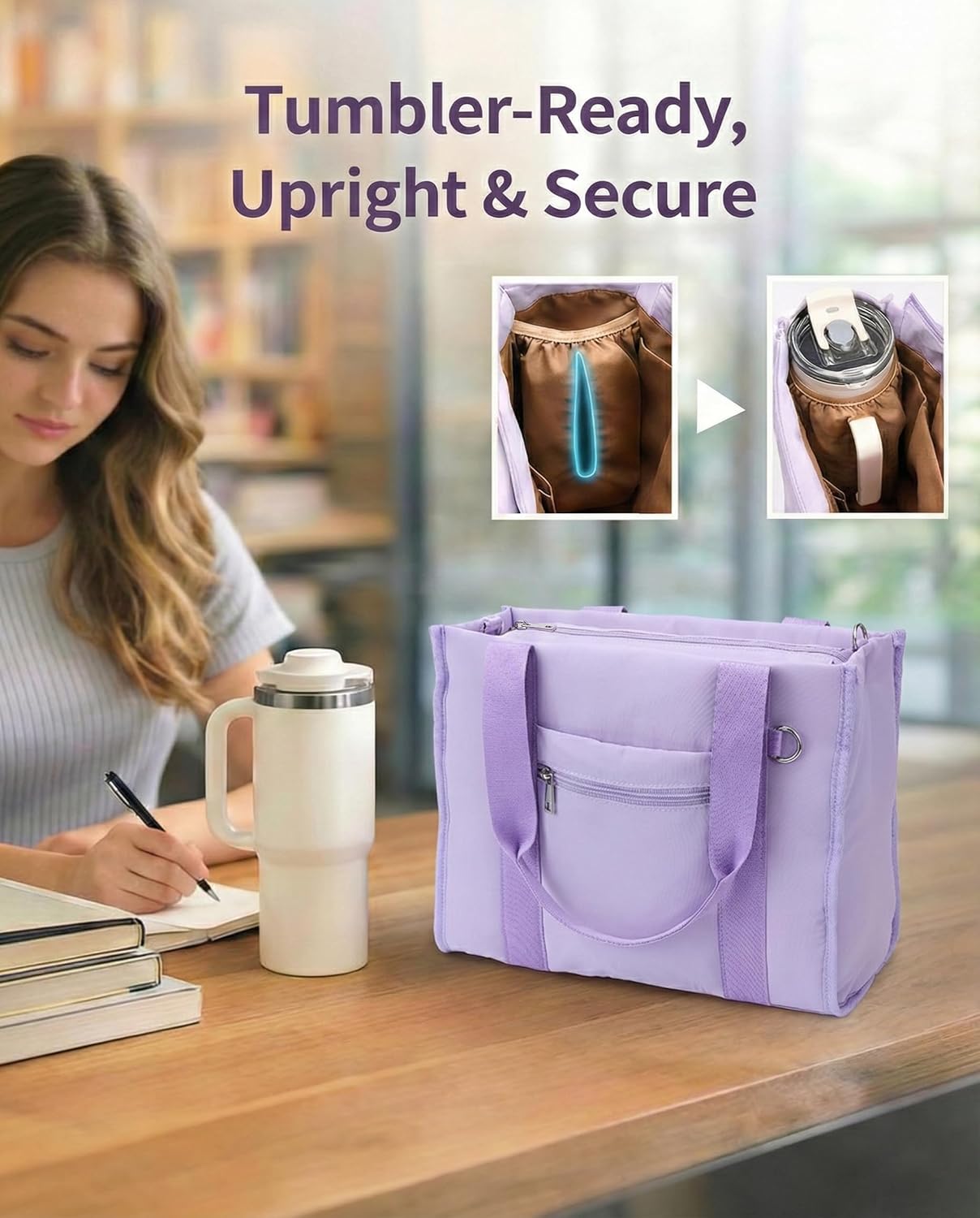 Fancy Forest Work Tote Bag for Women, Zippered Puffer Tote Crossbody, Lightweight Multi-Pocket, RFID Pocket, Luggage Sleeve - Image 5