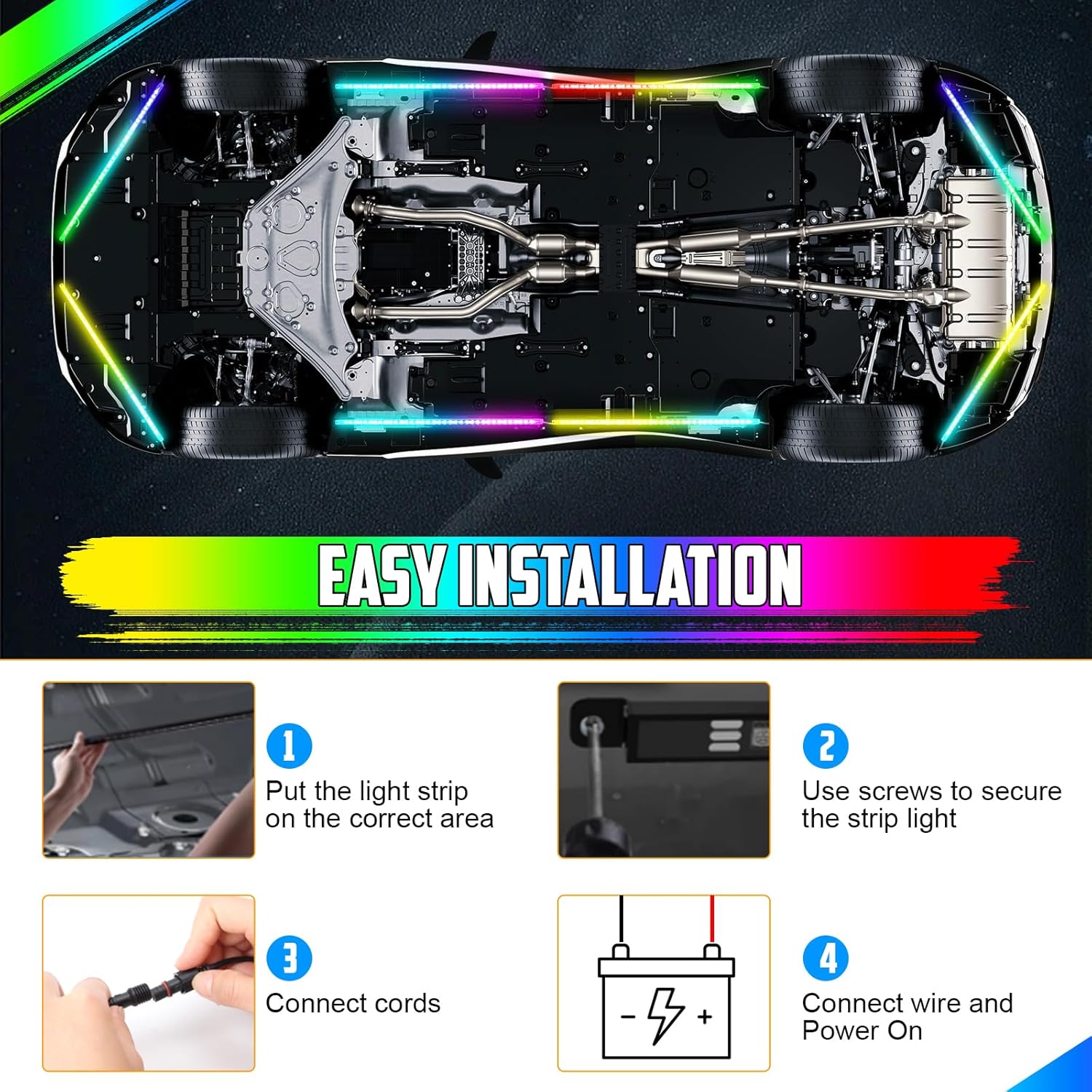 8PCS Led Underglow Light for Car,Dream Color Chasing Underglow Light Kit with APP&Remote Control,Waterproof Aluminum Exterior Underbody Multicolor Music Sync Neon Accent Lights-2 Year Warranty