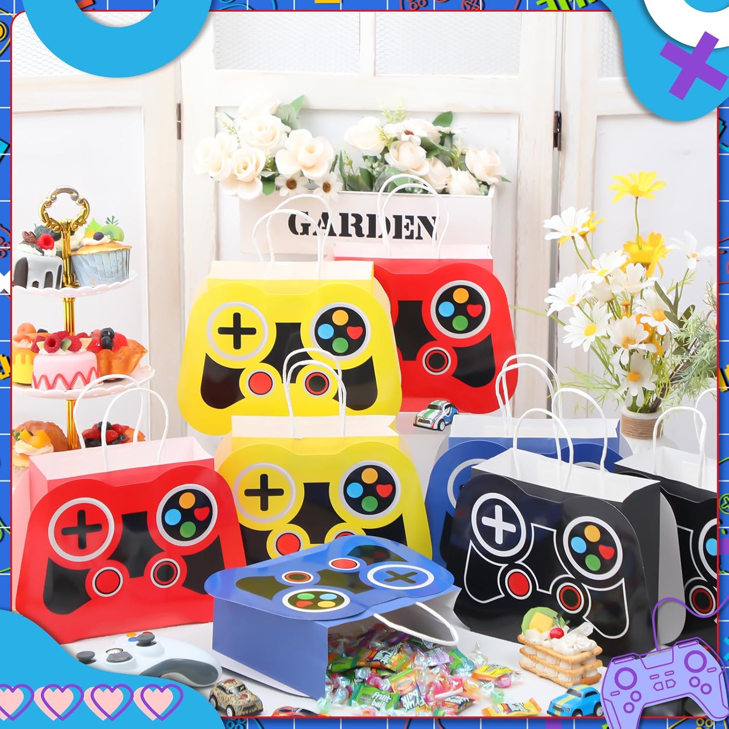 Epakh 16 Pcs Video Game Party Favor Bags Game Controllers Paper Reusable Gamer Goodie Treat Gift Bags with Handles for Baby Shower Video Gaming Theme Party Christmas Birthday Supplies(4 Colors) - Image 2