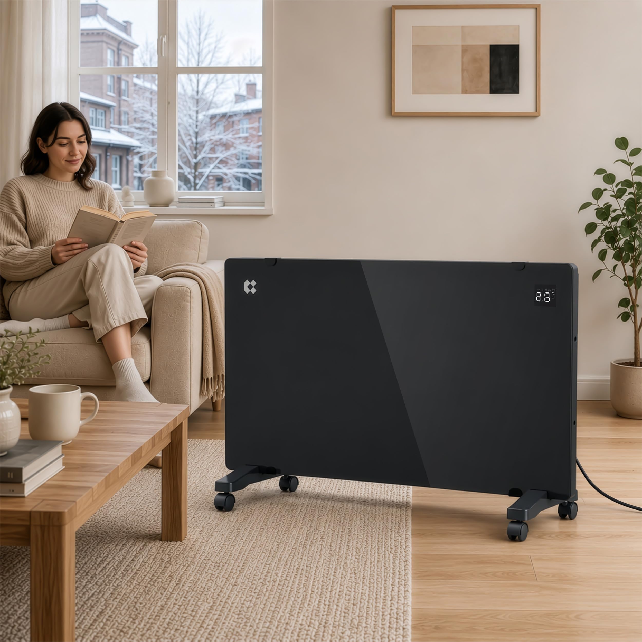CIARRA CBHX20-B Calefactor eléctrico 2000W WiFi Montaje en Pared y Ruedas
