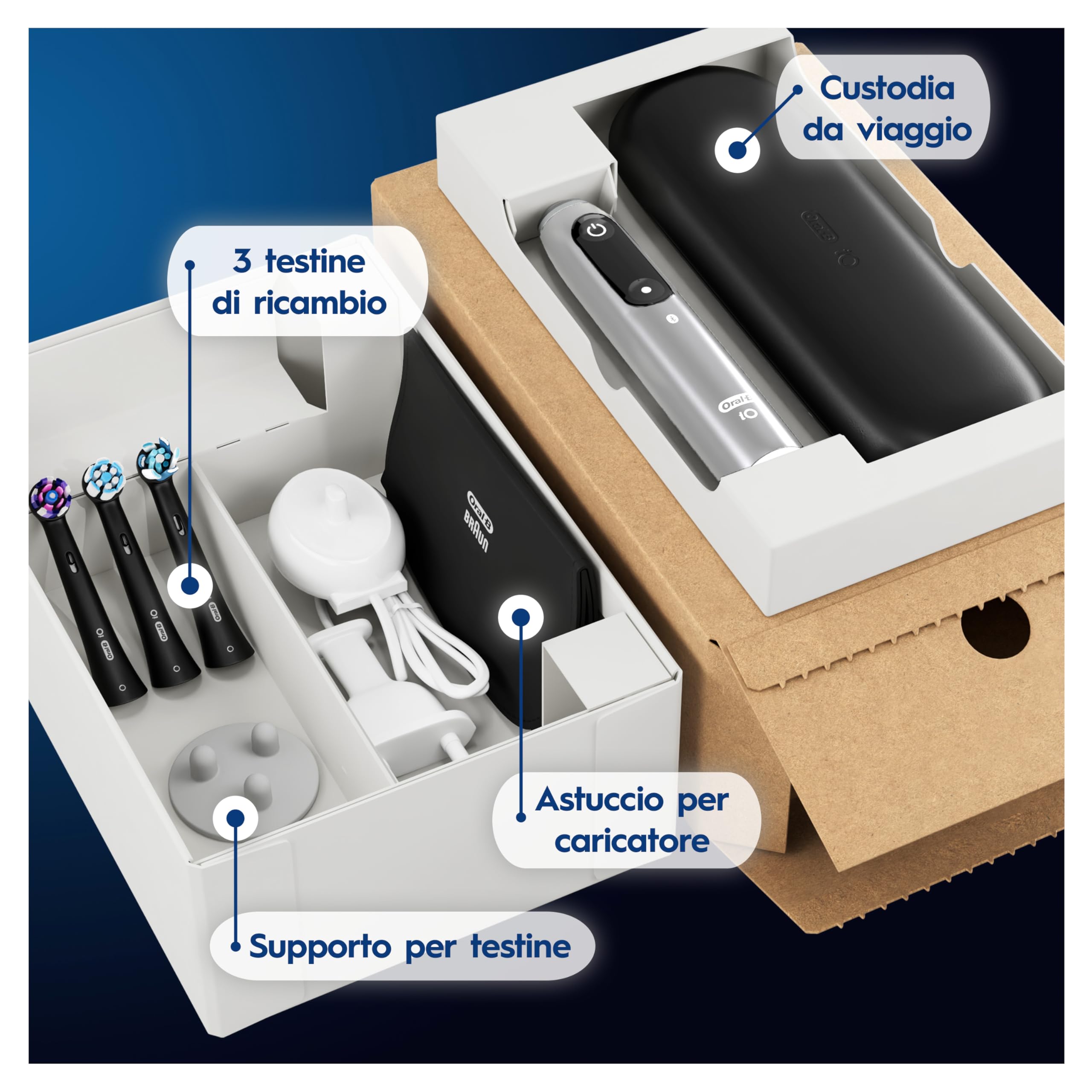 Oral-B iO 6 Spazzolino Elettrico Ricaricabile Nero, 3 Testine Di Ricambio, Custodia Da Viaggio. 1 Spazzolino Elettrico Oral B, 3 Testine Autentiche di Ricambio, Pulizia Denti Efficace