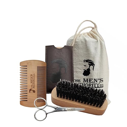 M. A. C. Kit de cuidado de barba para hombres, kit de aseo de barba que incluye cepillo de cerdas de jabalí, tijeras de recorte, peine de barba, kit