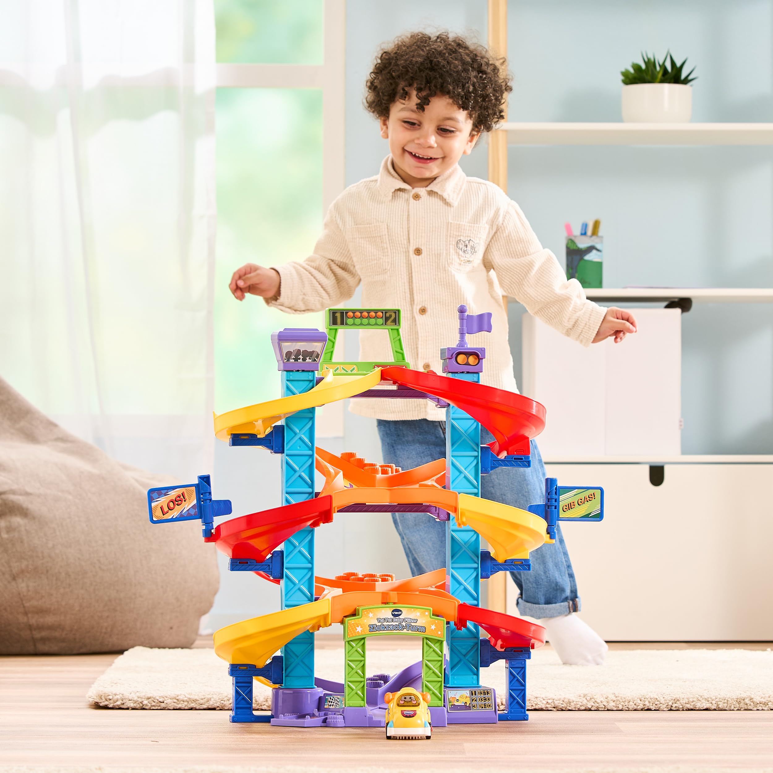 VTech Baby Tut Tut Baby Flitzer - wieża zygzakowa – interaktywny zestaw do zabawy z samochodem wyścigowym, muzyką, ekscytującymi zdaniami i dźwiękami – dla dzieci w wieku 1-5 lat