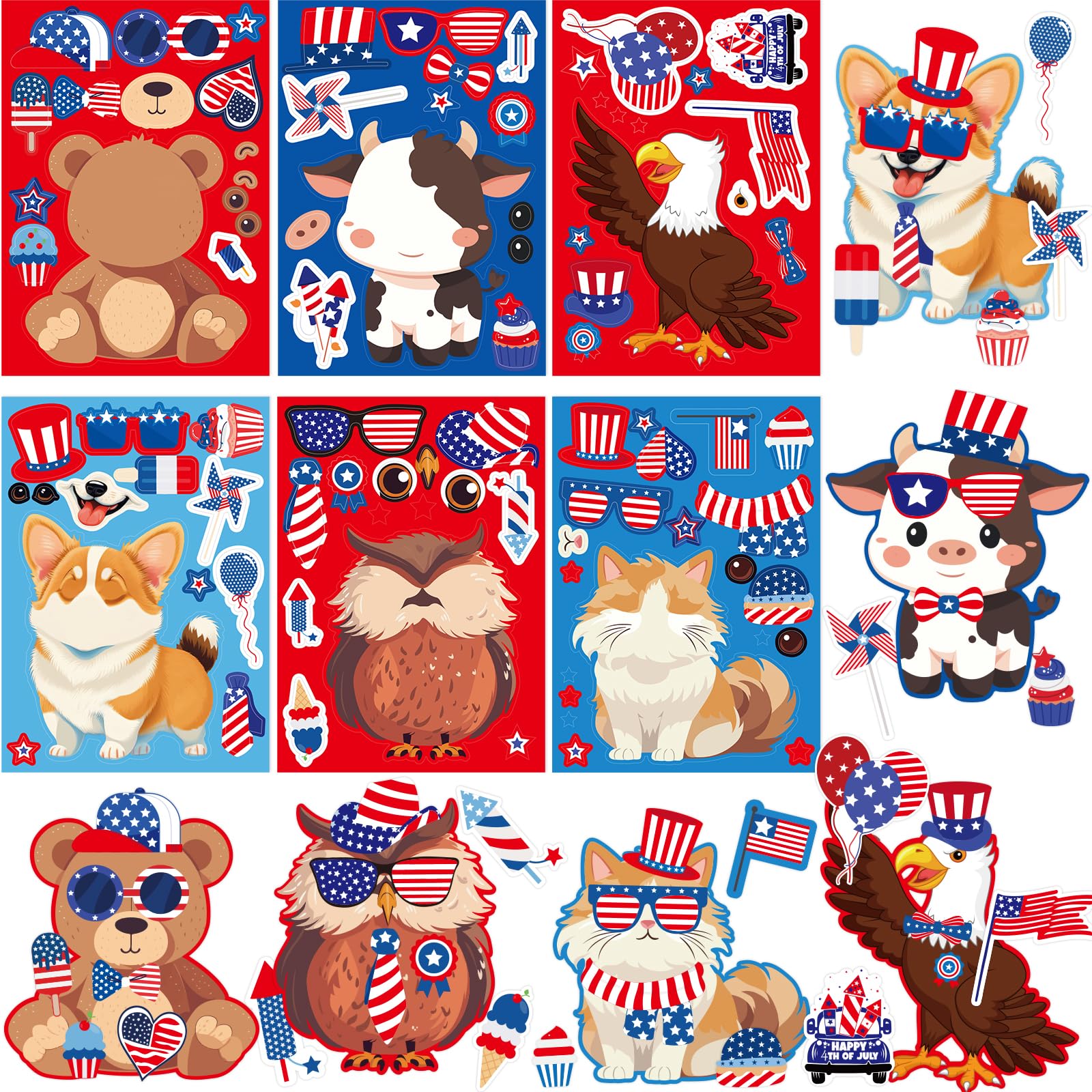 4th of July Craft for Kids Patriotic Stickers DIY Make a Face Sticker for Independence Day Party Favor Games Activities 24Pcs