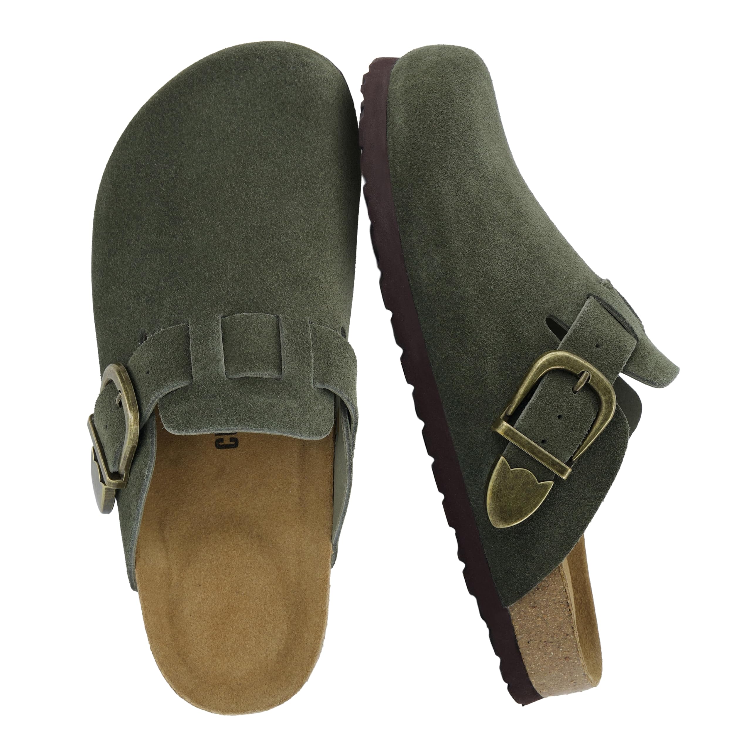 Hamlet Genuine Leather Suede Clogs for Women, Slip On Shoes with Detailed Metal Buckle Strap and Memory Foam Footbed