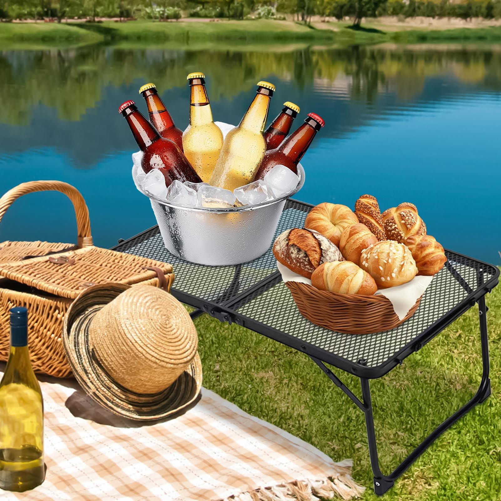Table De Pique-Nique Pliante Portable Bureau de 60 x 40 cm avec plateau en | Table Grill En Métal pour le Camping, le Barbecue, Cuisine, Hayon, Pêche, Plage, Jardin