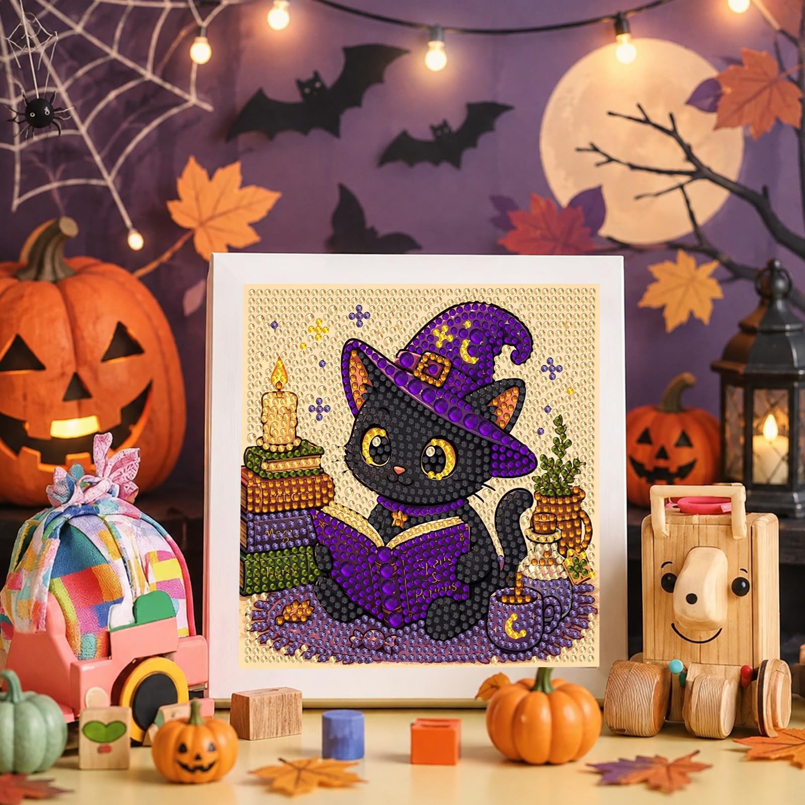 Halloween Cat Diamond Art Kit - Kids Craft -6