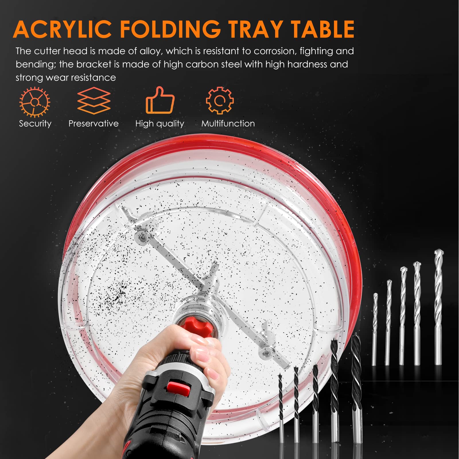 Fresa Circolare Regolabile 40-200mm con Coperchio Antipolvere, Fresa per Cartongesso, Sega a Tazza Circolare per Legno, Cartongesso, Plastica e Compensato