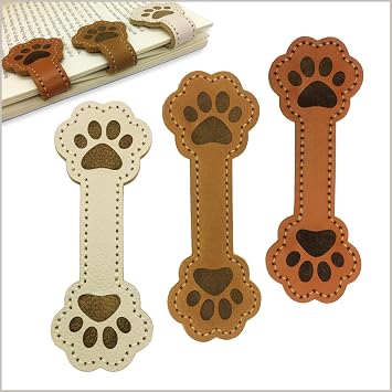 3 Pack Magnetic Leather Bookmarks for Reading, Cute Dog Paw Shape Magnet Bookmark Clips for Women, Men, Kids, Magnetic Book Marks, Gifts for Book Lovers Teachers Students Brown+White+MilkCoffee