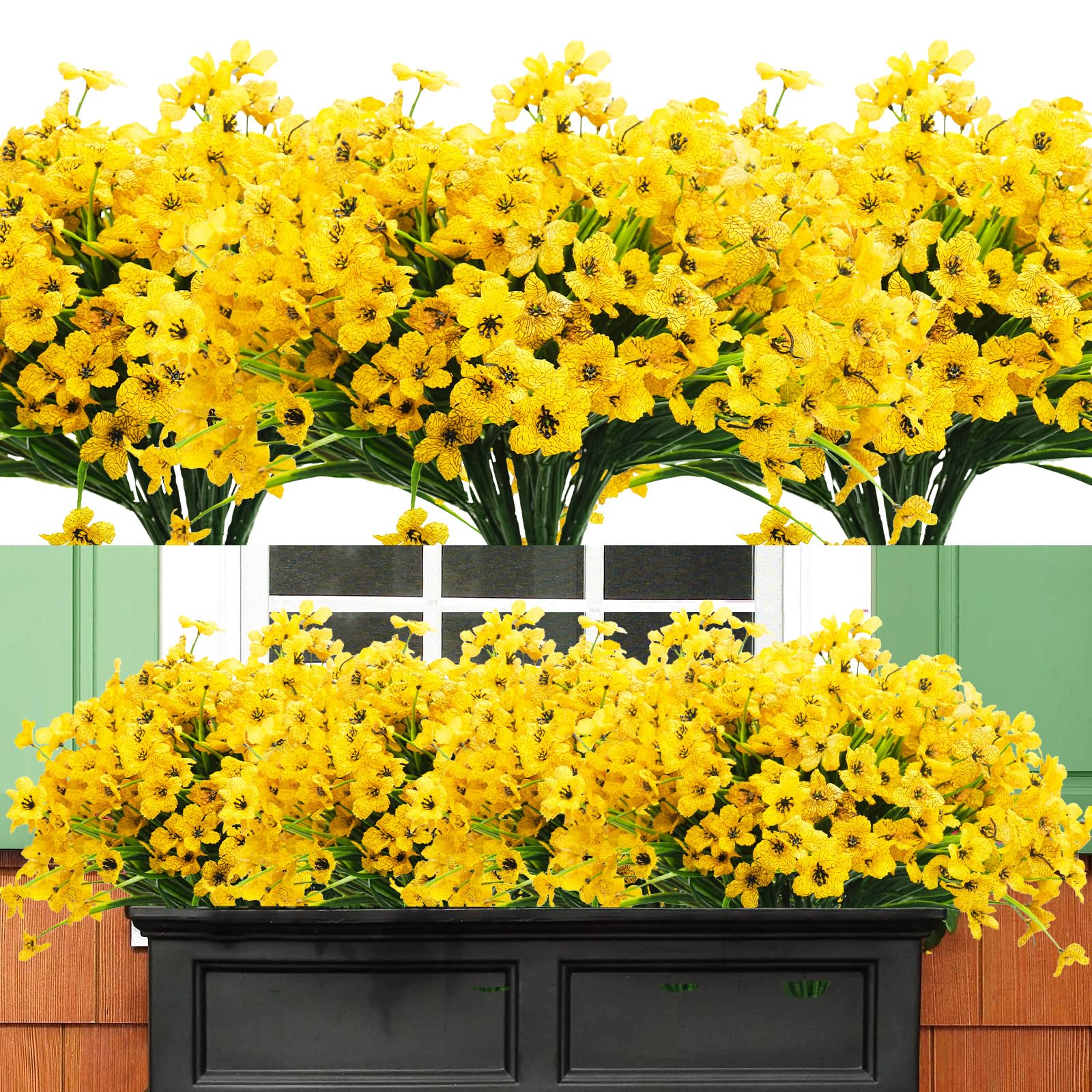 JIFTOK Artificial Flowers for Outdoors, 24pcs Fake Outdoor Flowers Plants UV-Resistant, Faux Plastic Silk Flowers for Home Decor Indoor Outdoor Vases Planters Window Box Front Porch Garden (Yellow)