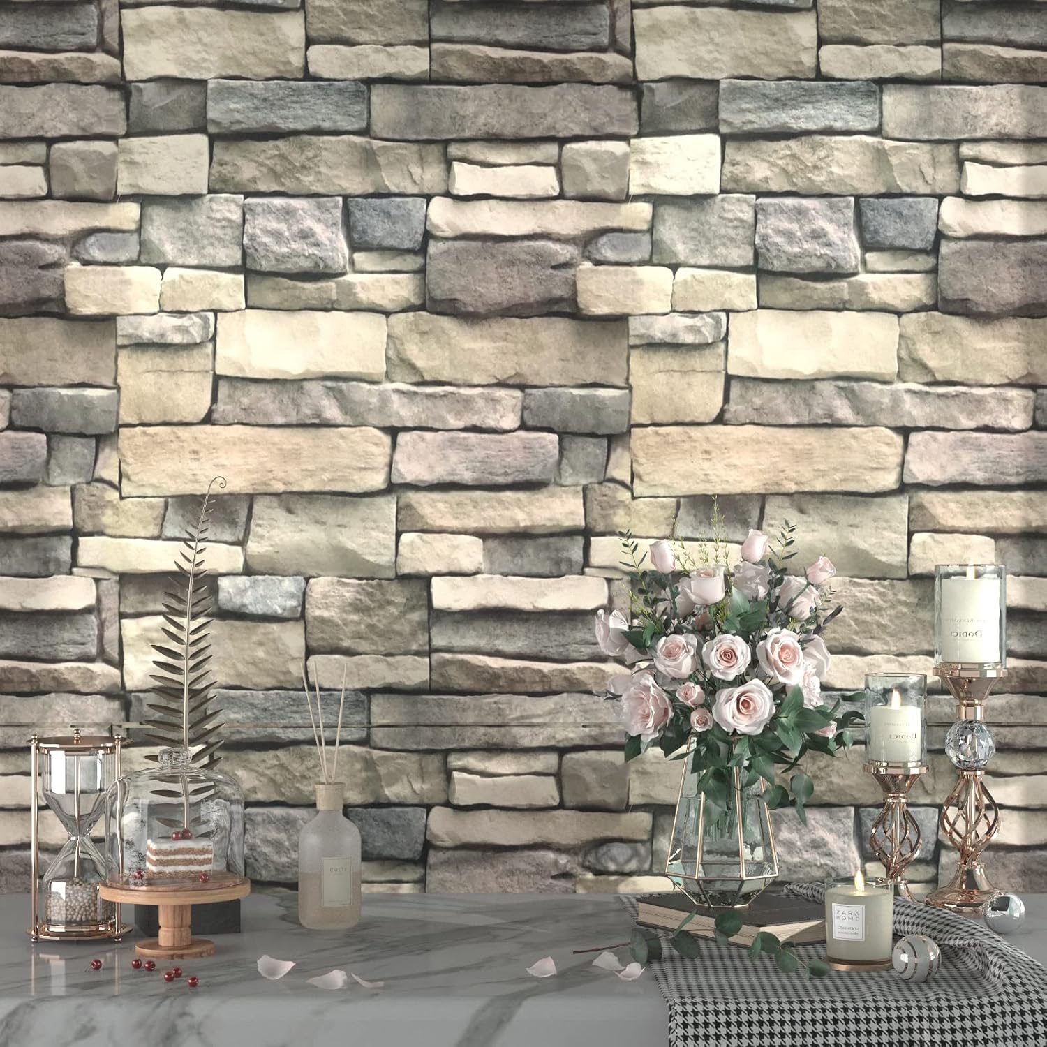 VIOPVERY Brown Brick Contact Paper,17.7"x78.7"Brick Wallpaper, Peel and