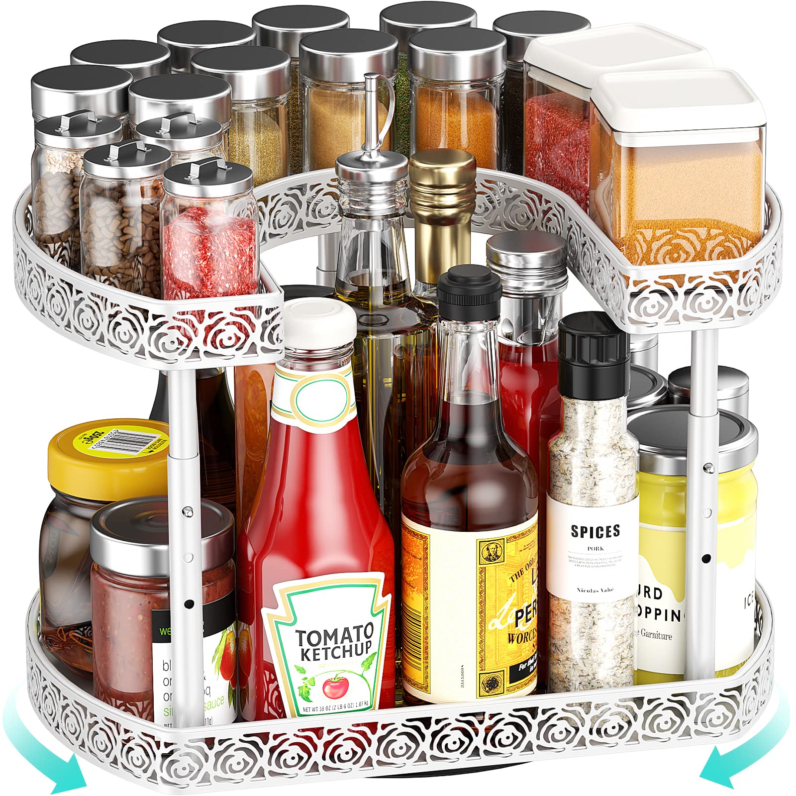 PHINOX Spice Rack Organizer for Cabinet, 2 Tier Lazy Susan, Lazy Susan ...