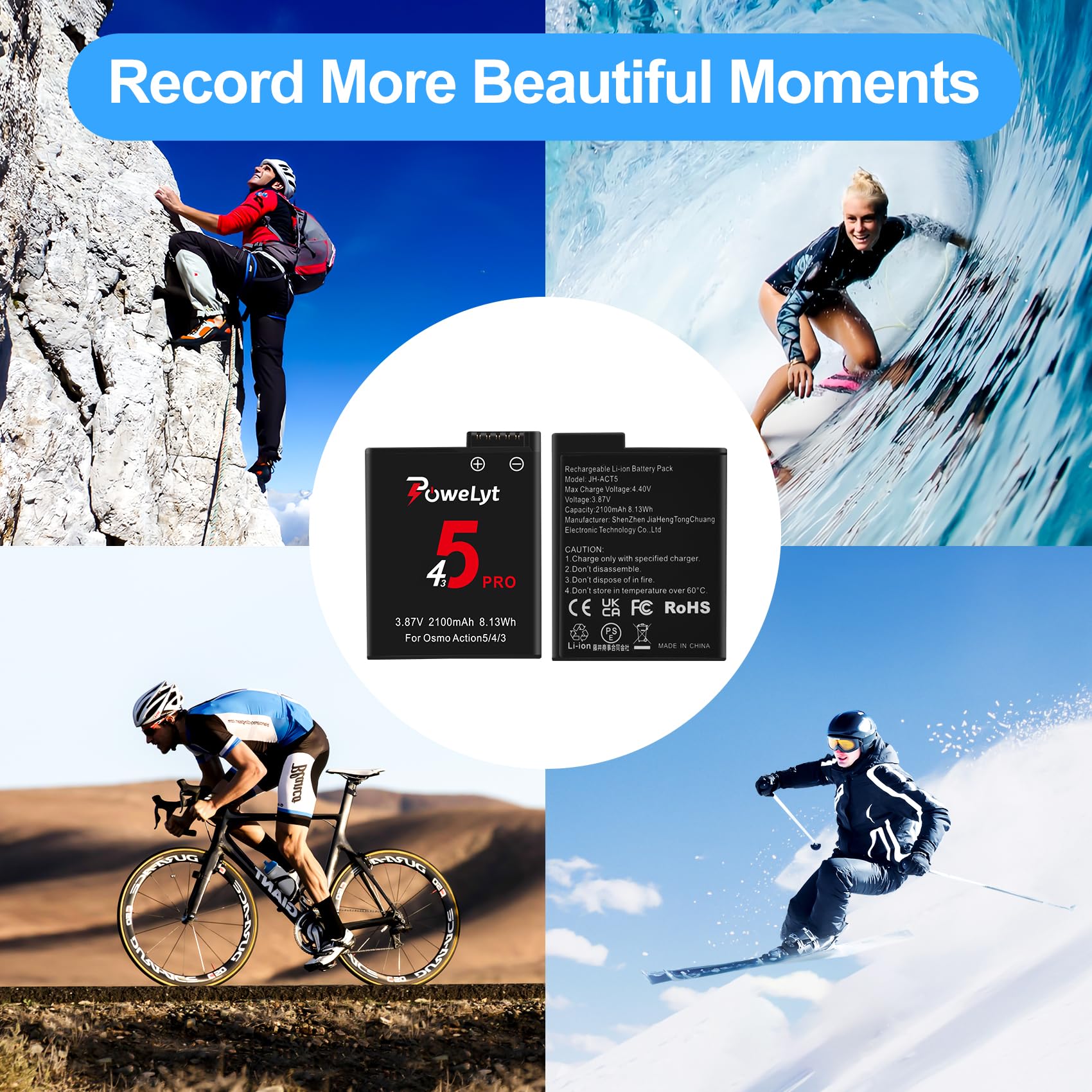 Osmo 360/Action 6/5 Pro/4/3 Batteria 3 pacchi 2100mAh Action 5 Pro Batterie e Stazione di ricarica rapida a 3 canali Compatibile con DJI Osmo Action 6/Action 5 Pro/Action 4/Action 3,Osmo 360