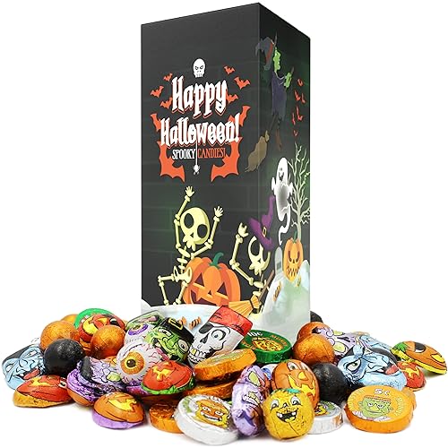 Surtidos de chocolate misterioso de Halloween, rellenos de bolsas de fiesta de truco o trato, láminas de diseño de cara de monstruo de calabaza