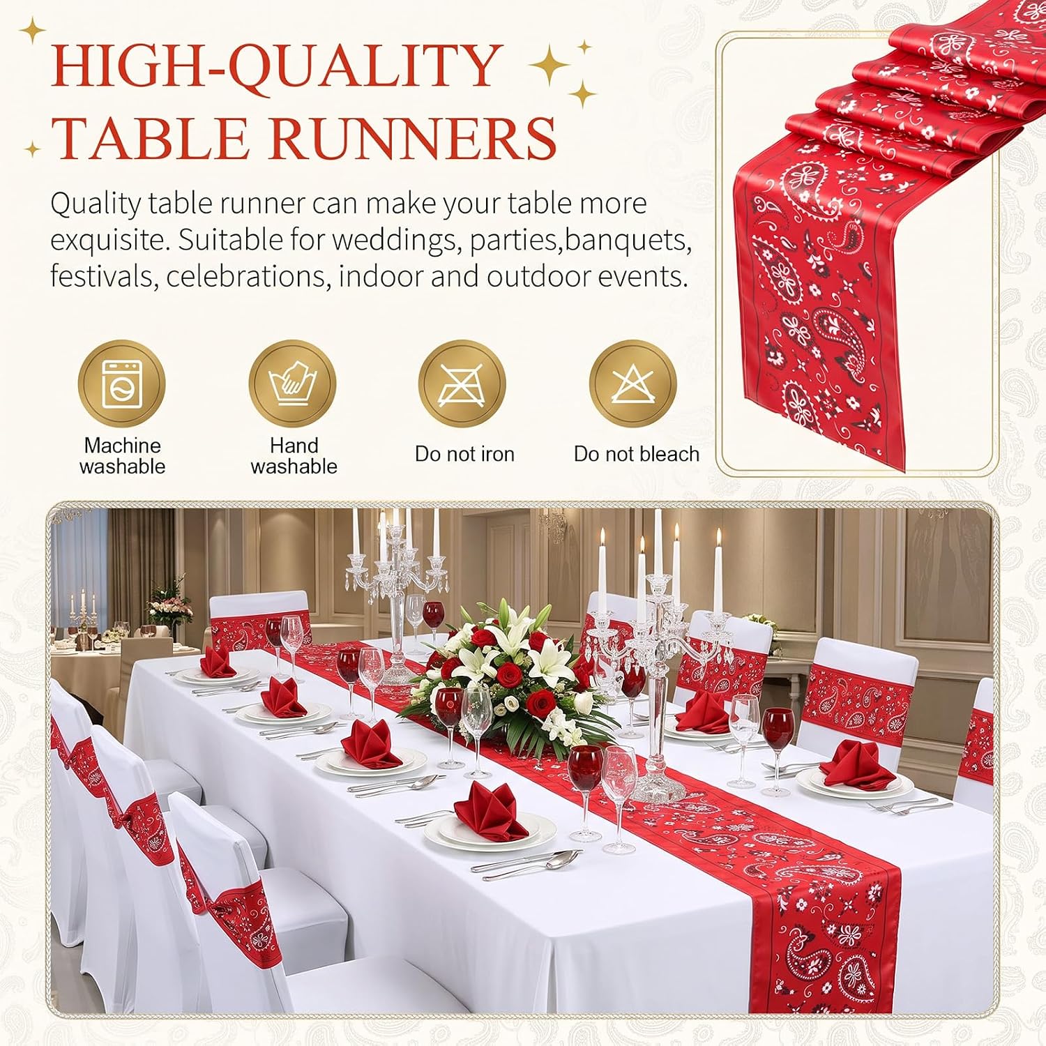 Newwiee 48 Stretch Chair Cover Sashes with 6 Table Runner 6 x 14 Inch Elastic Chair Band Ties 14 x 108 Inch Table Runner for Family Banquet Party Decoration (Amoeba)