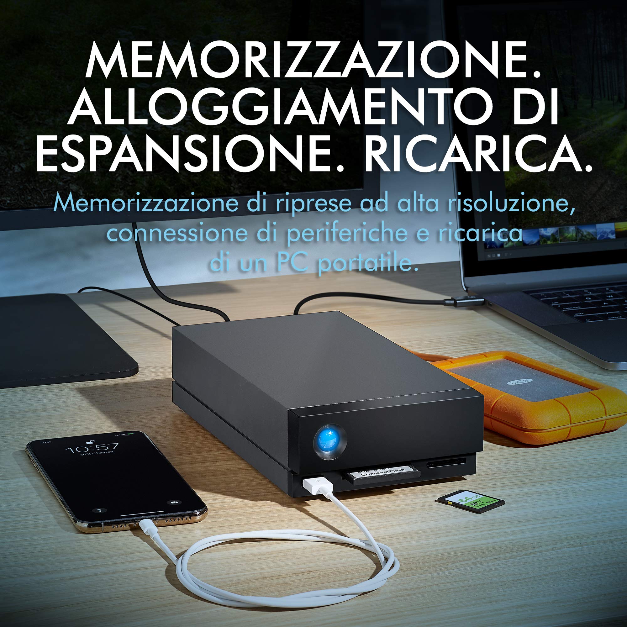LaCie 1big Dock HDD, 20TB, Thunderbolt 3, USB 3.1 e USB 3.0, per PC Mac iPad & iPhone, Data Rescue Service (STHS18000800)