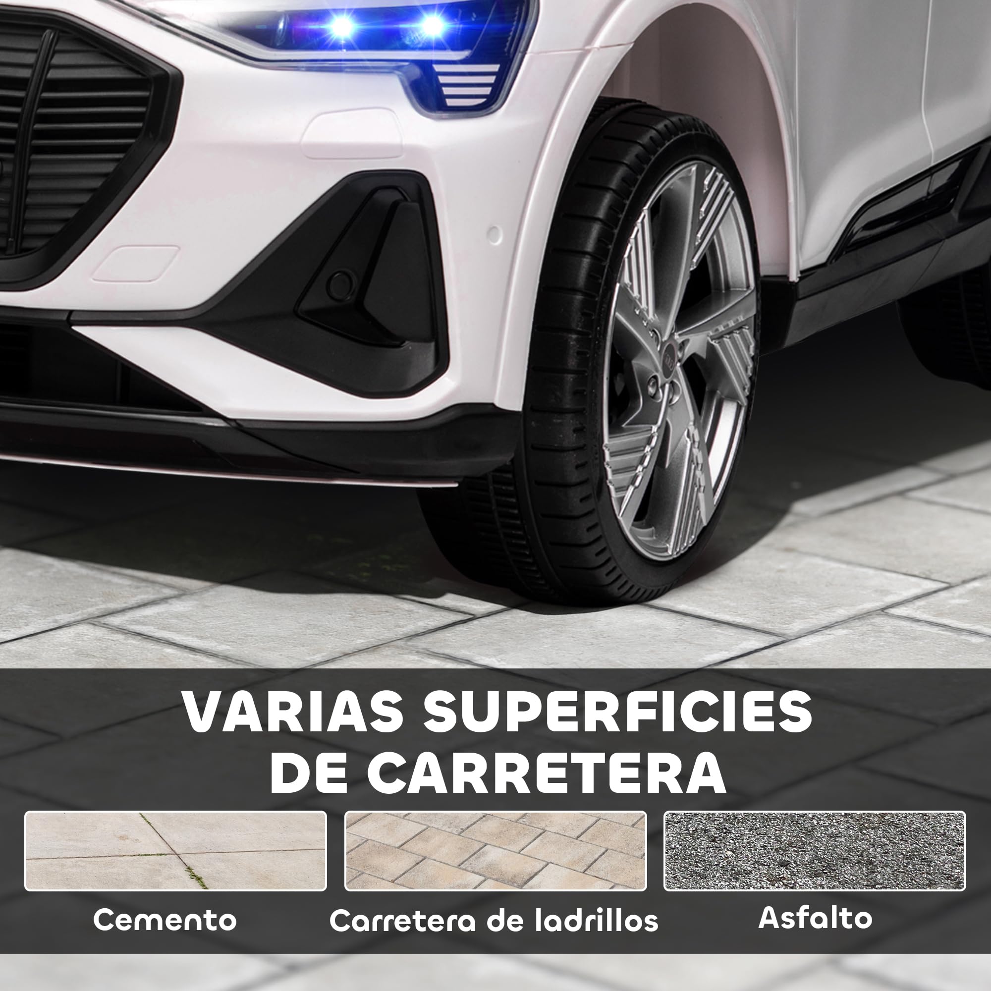 HOMCOM Coche Eléctrico para Niños Audi E-Tron 12V con Mando a Distancia Faros LED 3-5 km/h Blanco