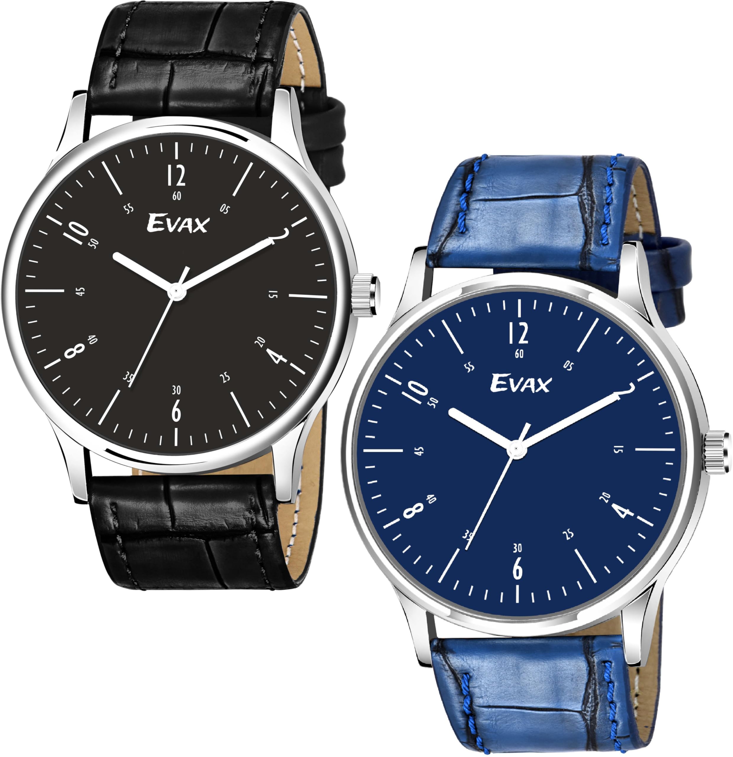 Evax Analoge Round Dial Men Watch with Smart Leather Strap Adjustable Flexible Leather Strap Watches for Boys and Mens (Black-Blue) (B0CT8RTHDR) Amazon Price History, Amazon Price Tracker