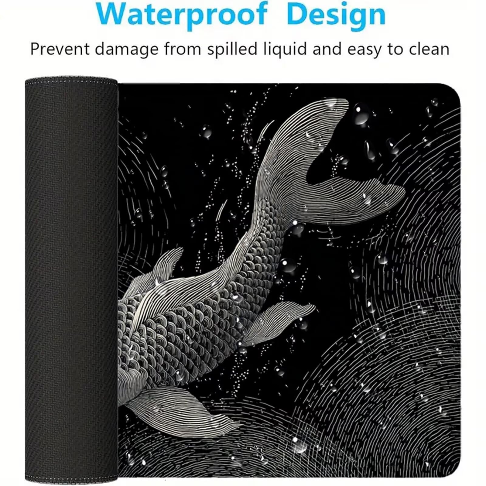 Czarna podkładka pod mysz XXL podkładka pod mysz 1000 x 500 mm Koi pod ręką biurko z wodoodporną powierzchnią i antypoślizgową podstawą, podkładka pod mysz do biura, komputera, poprawia dokładność i