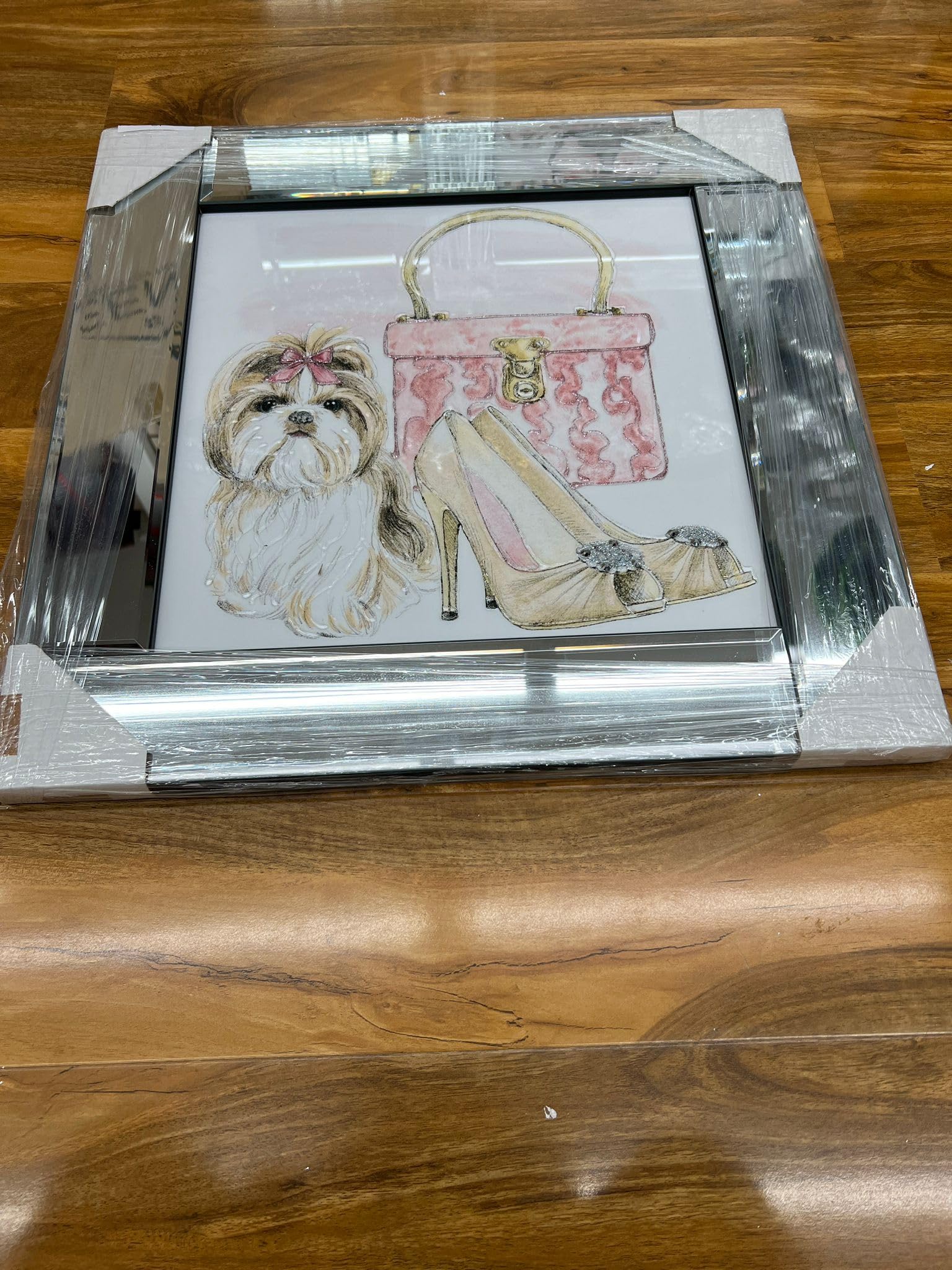 Biznest Clear With Glitter Modern Liquid Glitter Wall Art With Mirrored Edges 55X55cm (Open Toe Fluff)