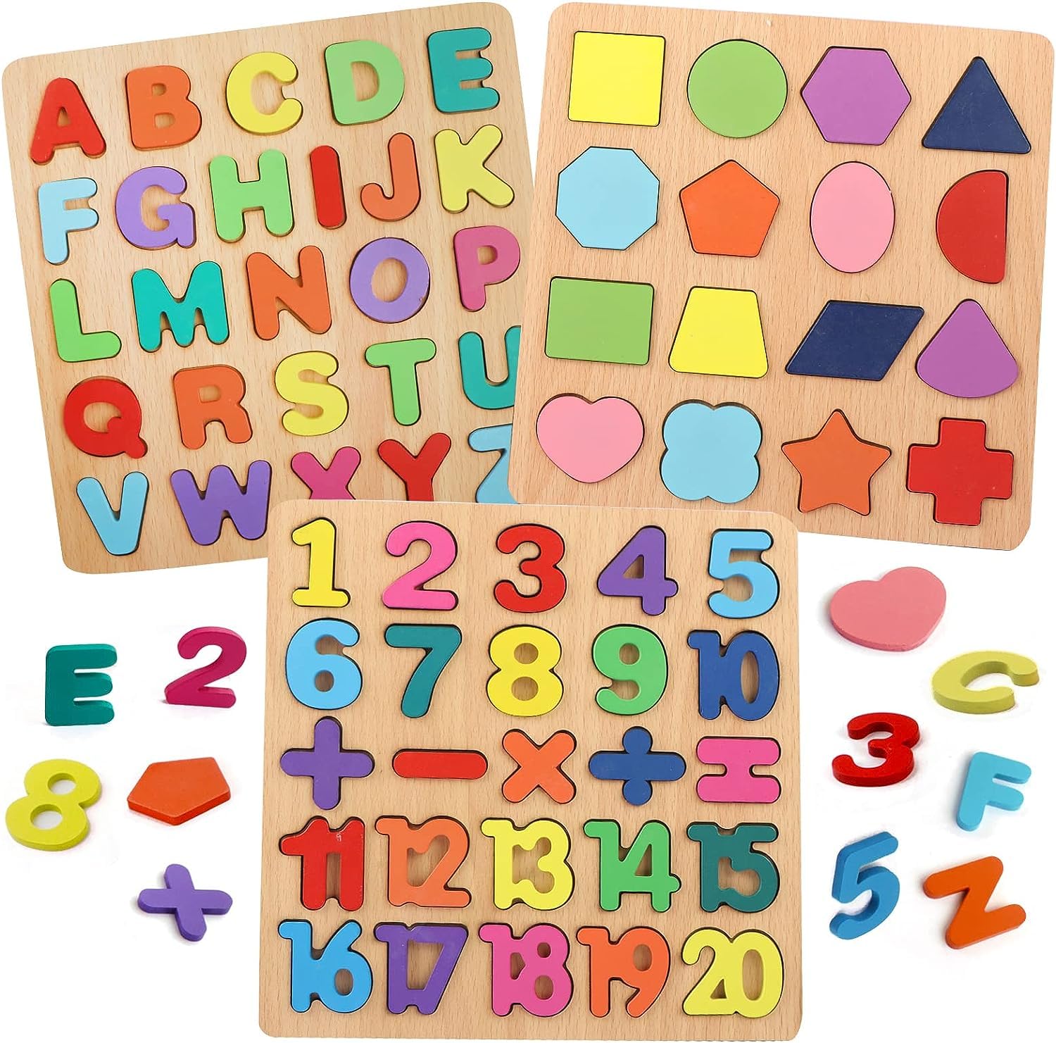 Novo Baby Colorful Wooden Puzzle Set Featuring 3D Capital Alphabets, Numbers, and Shapes| ABCD Puzzle Set | Learning Educational Board for Kids (Alphabets, Numbers & Shapes) (B0CW3J7GGZ) Amazon Price History, Amazon Price Tracker