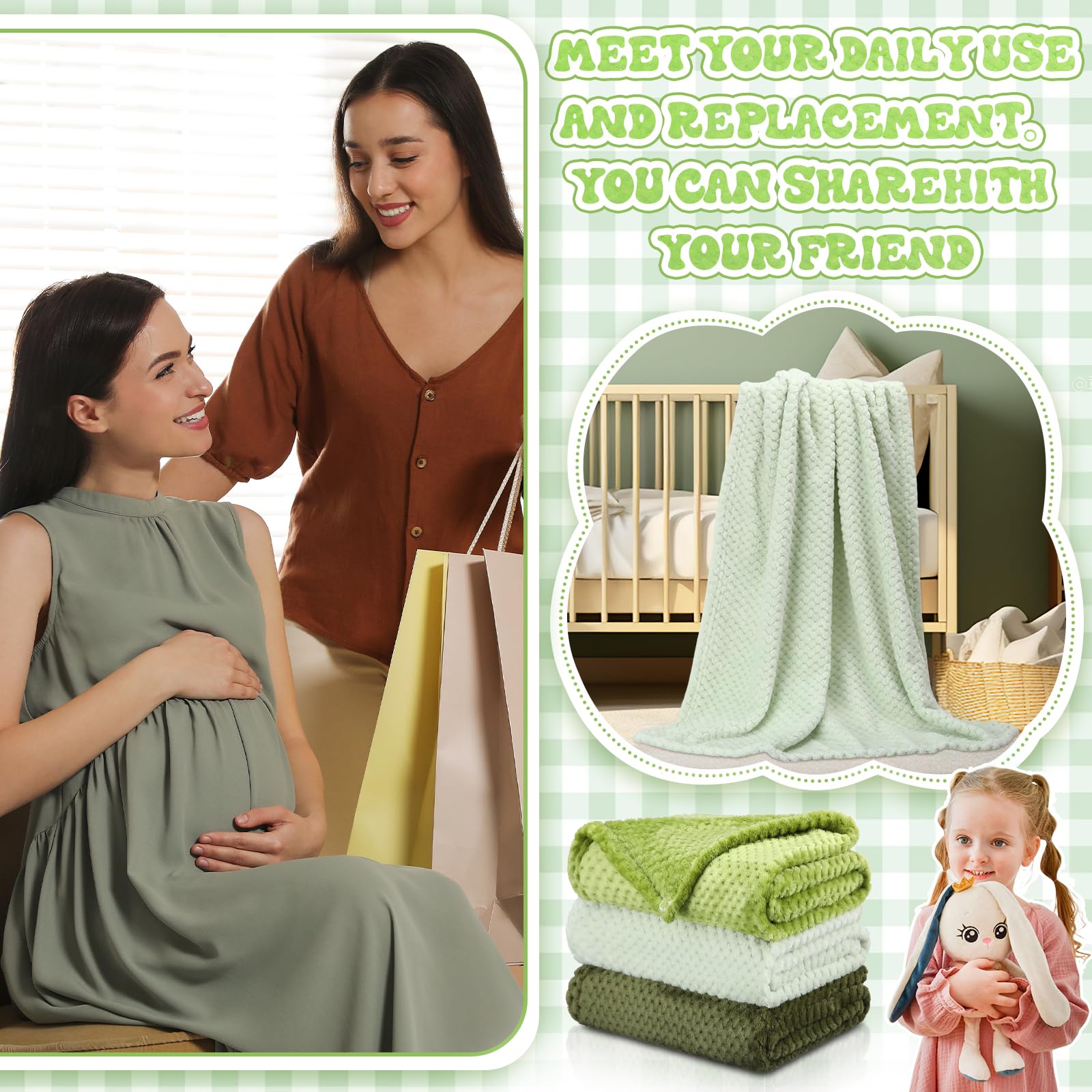 Newwiee 3 mantas de bebé de 30 x 40 pulgadas, manta suave y mullida, manta neutra para niños, manta cálida para cuna, manta de recepción para niños pequeños, suministros de viaje (color clásico)