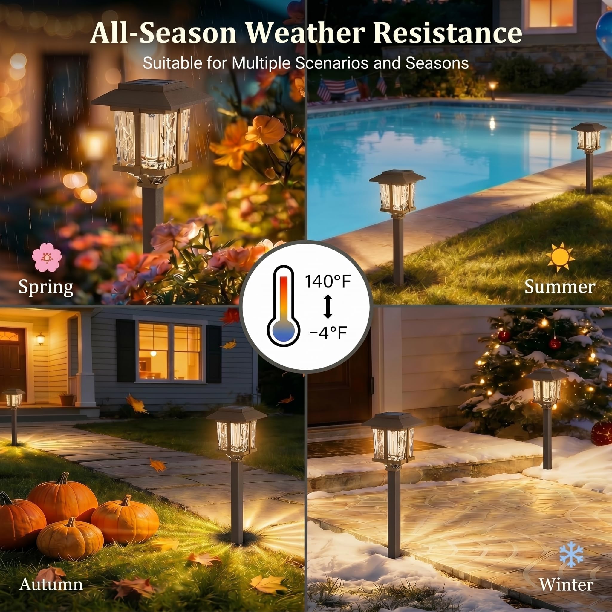 XMCOSY+ Solarleuchten für den Außenbereich, wasserdicht, 2 Farben, Bronze und Holz, 15 lm, LED, automatisches Ein-/Ausschalten, Glas, Outdoor-Solarleuchten für Garten, Weg, Gehweg, Auffahrt, 6 Stück