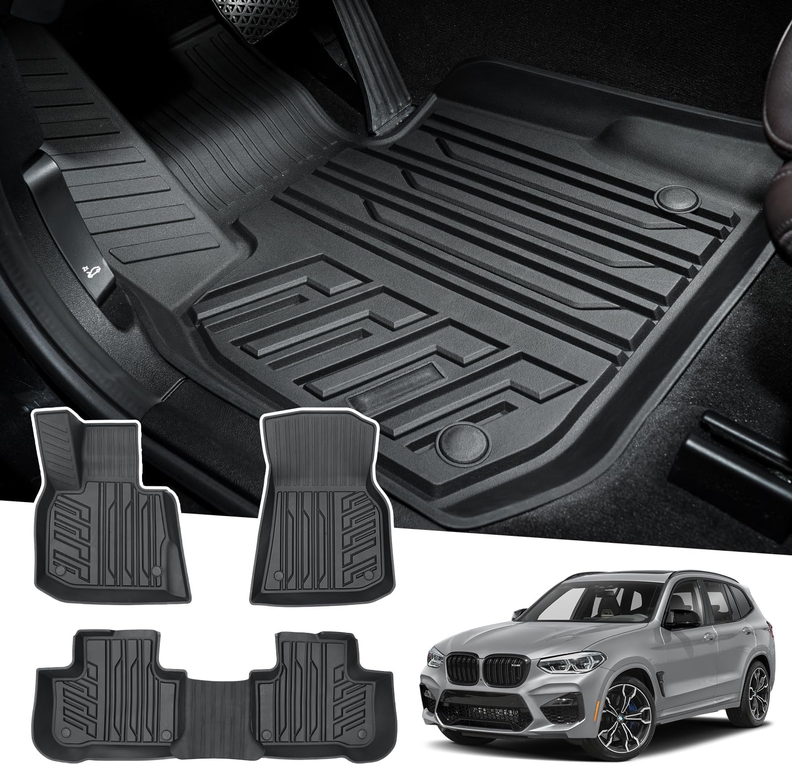 Floor Mats for 2018-2024 BMW X3 / 2019-2024 BMW X4, Custom Fit for X3 X4 Accessories, 3D TPE All Weather Car Mats Heavy-Duty Floor Liners (Fit All Models)