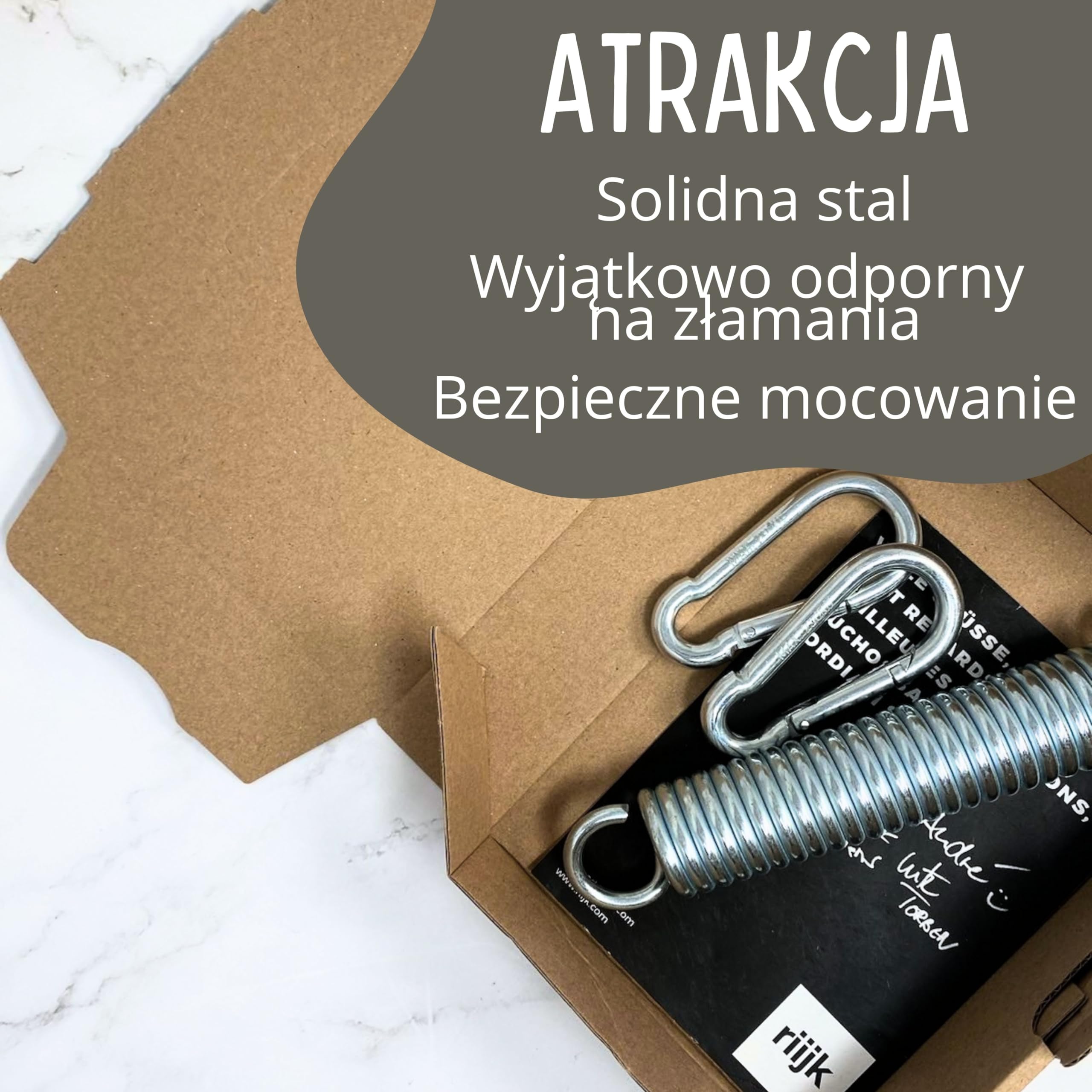 riijk Fotel wiszący, sprężyna oscylacyjna do fotela wiszącego, ze stelażem lub montażem na suficie, 2 karabińczyki, do krzeseł wiszących, huśtawek wiszących i uchwytów na worek bokserski,