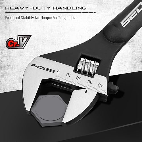 Miniatura 10 de Juego de llaves inglesas ajustables 4 piezas de 6, 8, 10, 12 pulgadas, acero al cromo vanadio resistente a la corrosión, acabado de óxido negro para