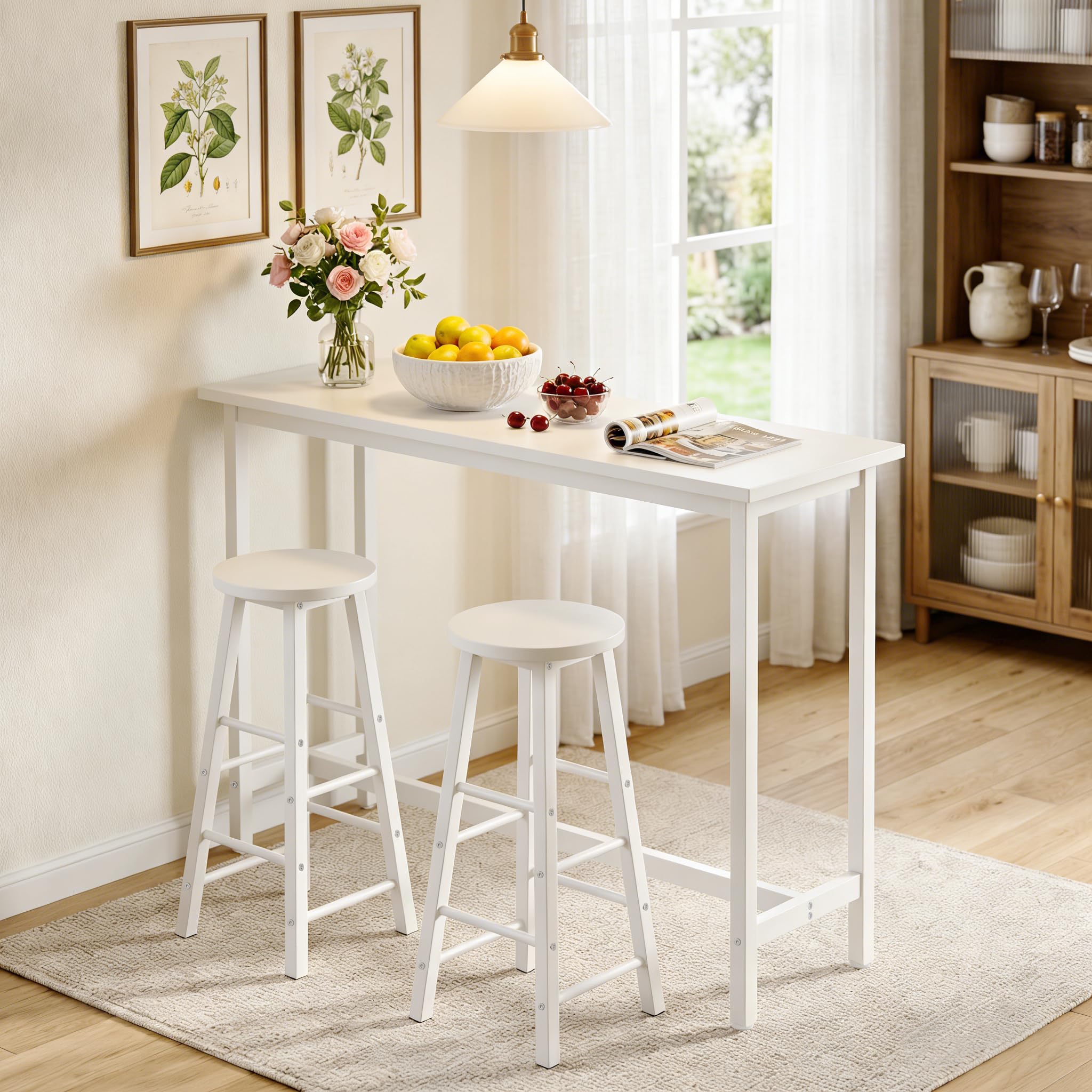 WOLTU Bartisch hoch, Bistrotisch aus Metall & Holz, Hochtisch Esstisch für Küche Wohnzimmer Esszimmer, Weiß, 120x100x40cm(BxHxT) Küche,