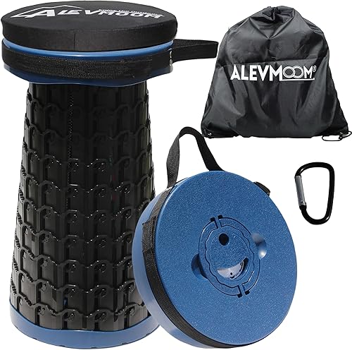 Miniatura 10 de Taburete plegable mejorado con cojín, peso máximo de 880 libras, altura plegable portátil, ajustable, ligero, retráctil telescópico, para Negro,Azul