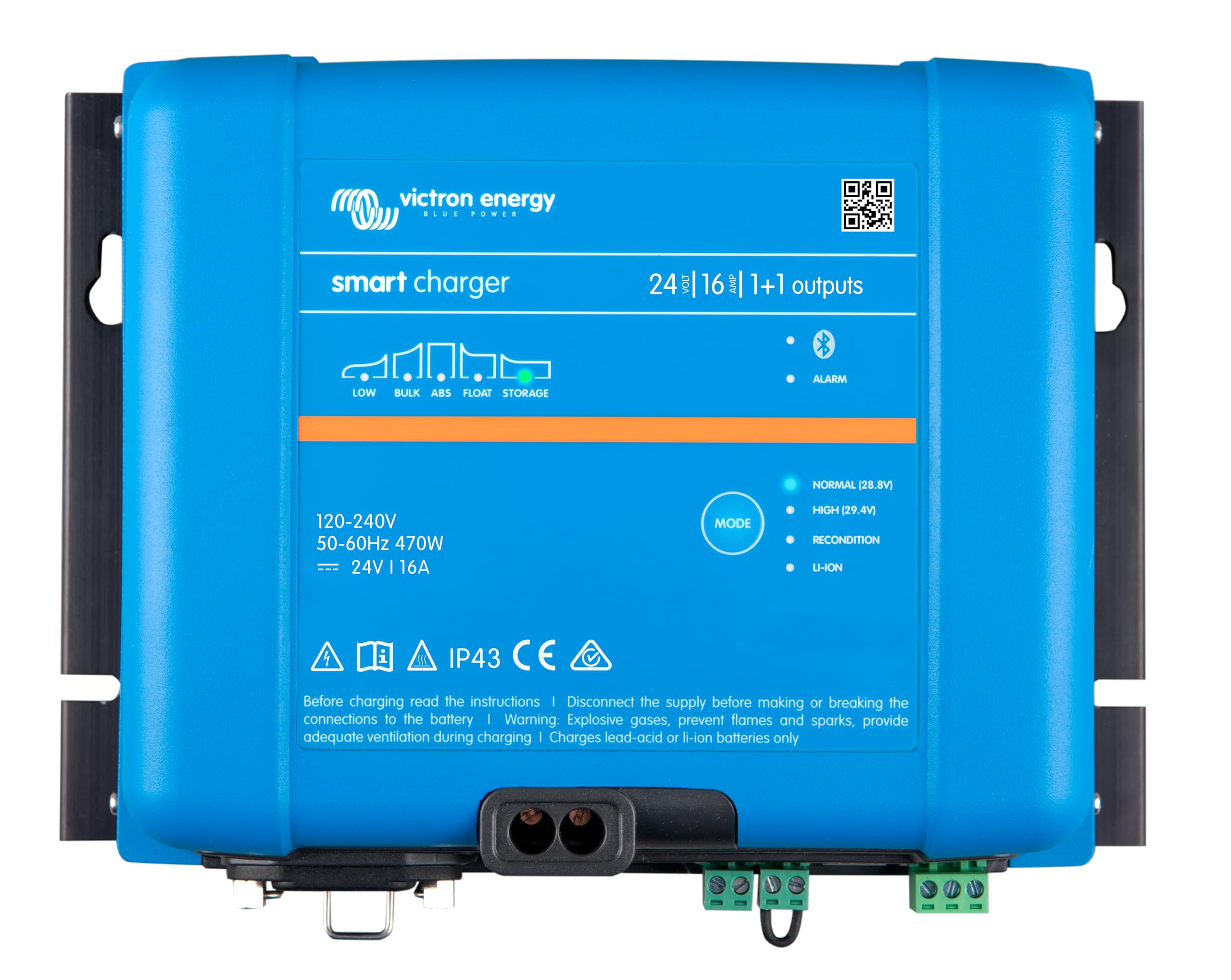 Victron Energy Smart IP43 24-Volt 16 Amp 230V (1+1) Output Batterie Ladegerät, Bluetooth