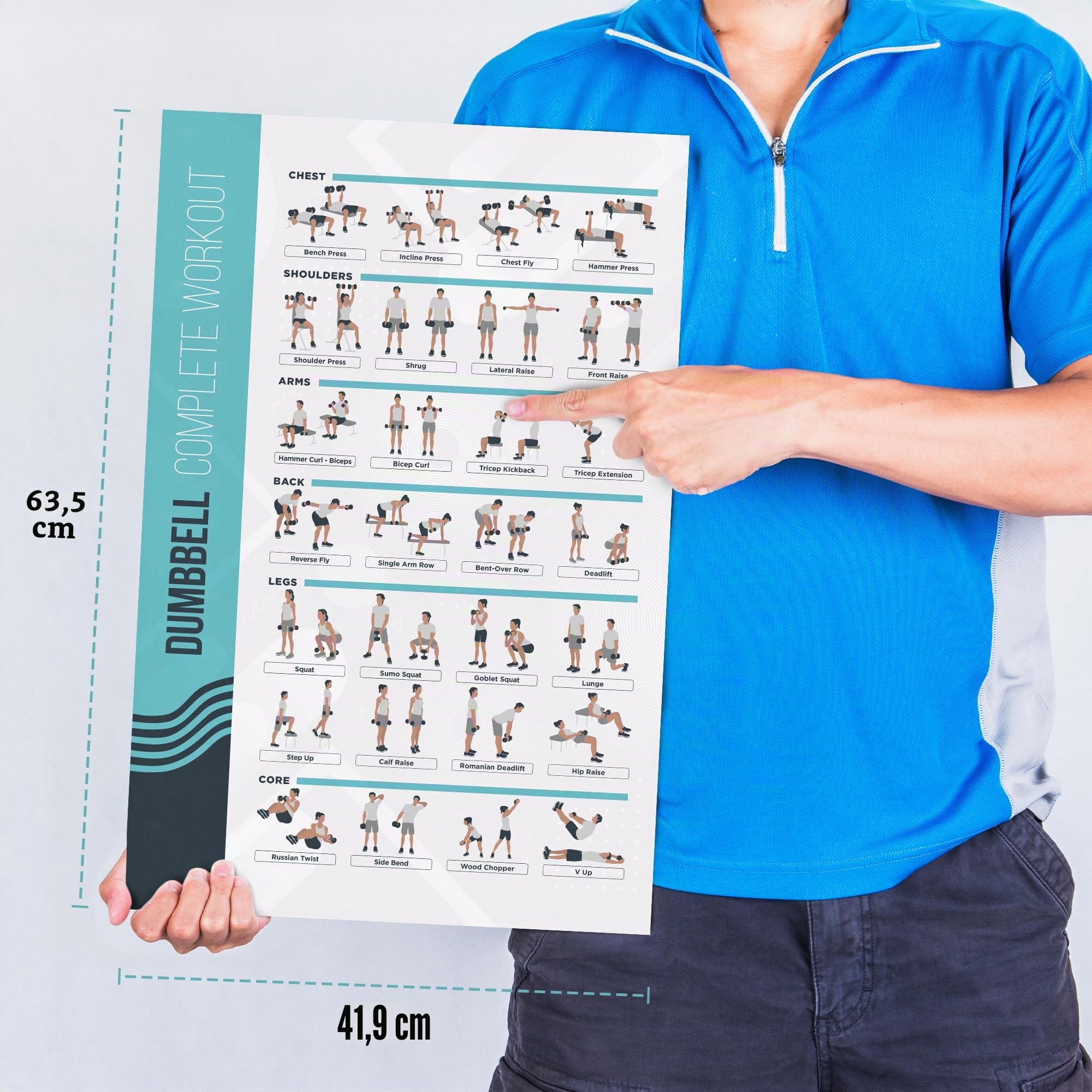 FitMate Poster per esercizi con manubri e pesi gratuiti 42 x 63 cm decorazione palestra casa