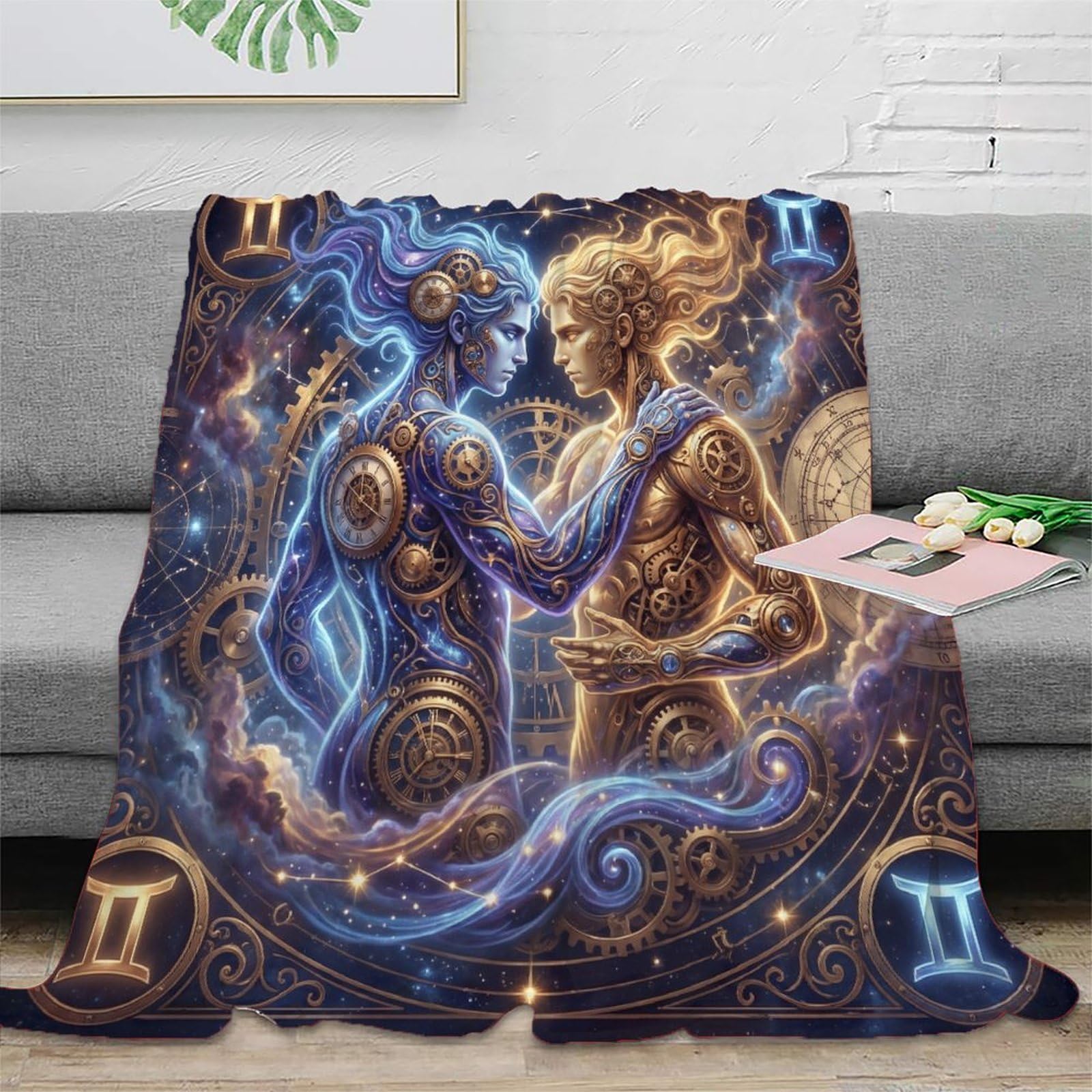 W7C8U2X3 Gemini Zodiac Steampunk for Flannel Throw Blanket, Guest Bed Room