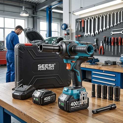 Miniatura 9 de Seesii Llave de impacto inalámbrica mejorada de 885 pies-libras (1200 N·m): pistola de impacto de 1/2 "con mango lateral desmontable, destornillador