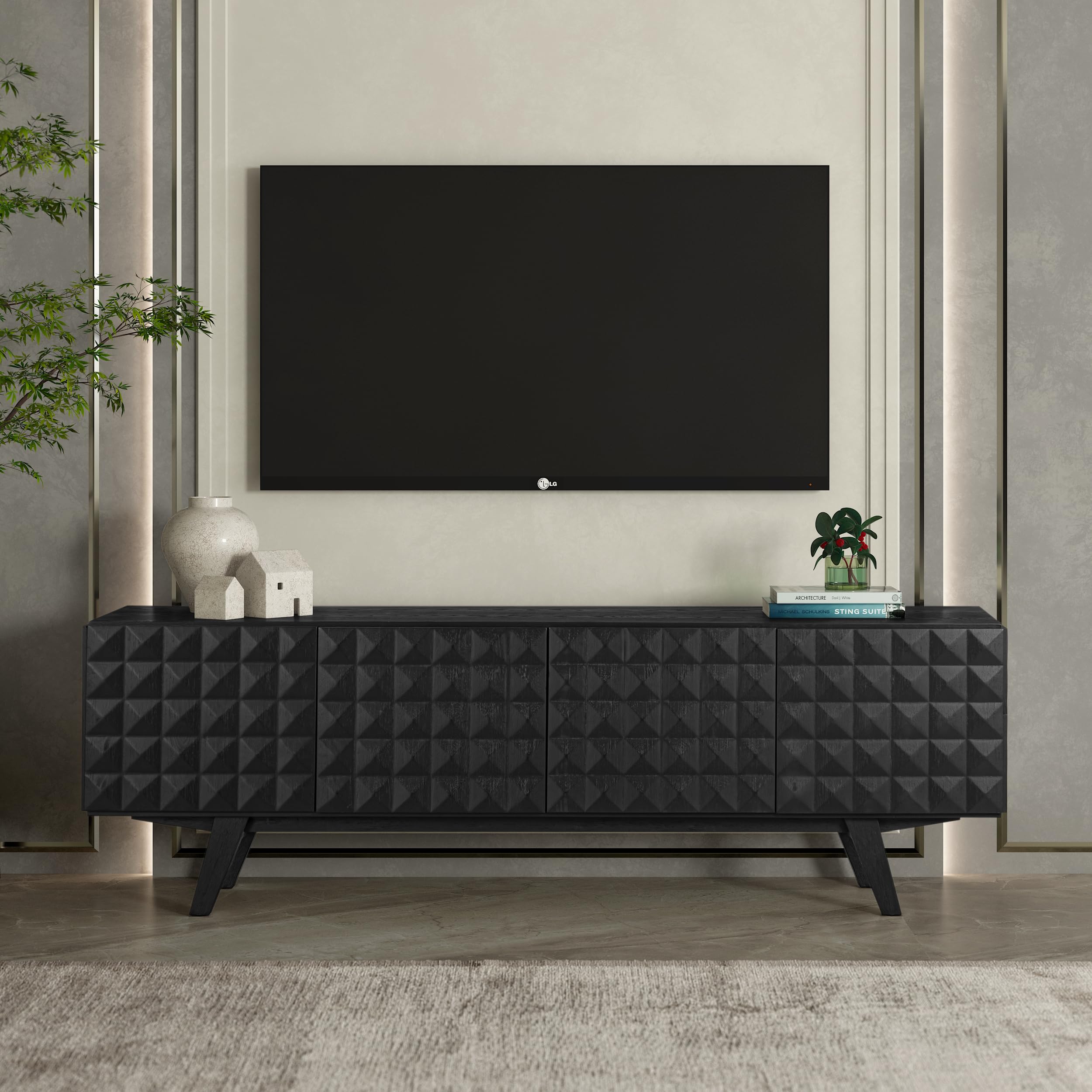 Amazon.com: NTC Sapa Mid-Century Modern Solid Wood TV Stand 4-Door