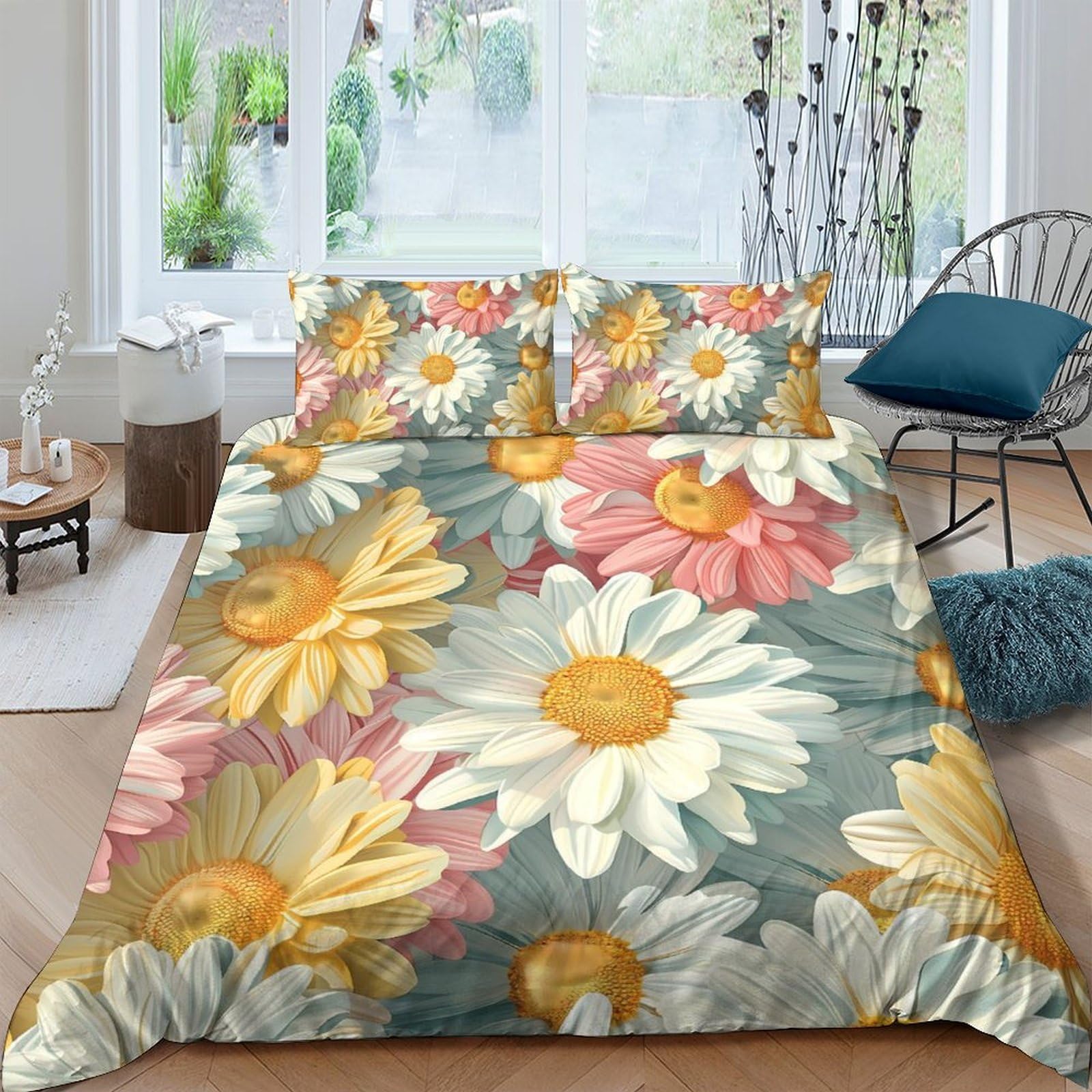 Ctjqhvkz Style-3 3D Printed Daisy Floral Fitted Sheet Microfiber Soft Breathable Pastel Sunflower Mattress Cover For Bedroom Home Decor Single（135X200cm）