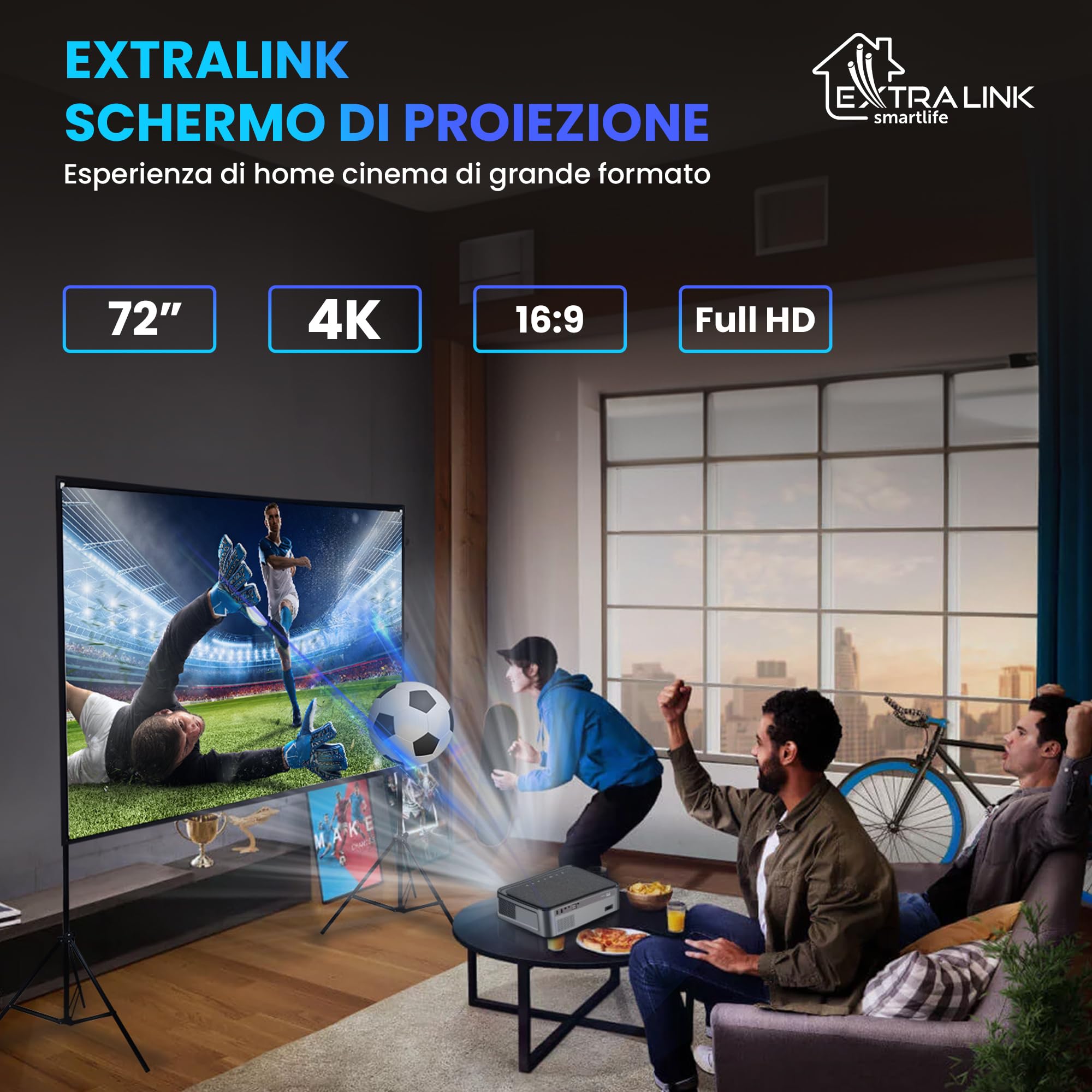 Extralink Telo per Proiettore 72 Pollici con Treppiede - Pieghevole 16:9 per HD/4K, Schermo Portatile Anti-Piega per Home Cinema, Telo per proiettore da Esterno & Presentazioni, 160x90CM
