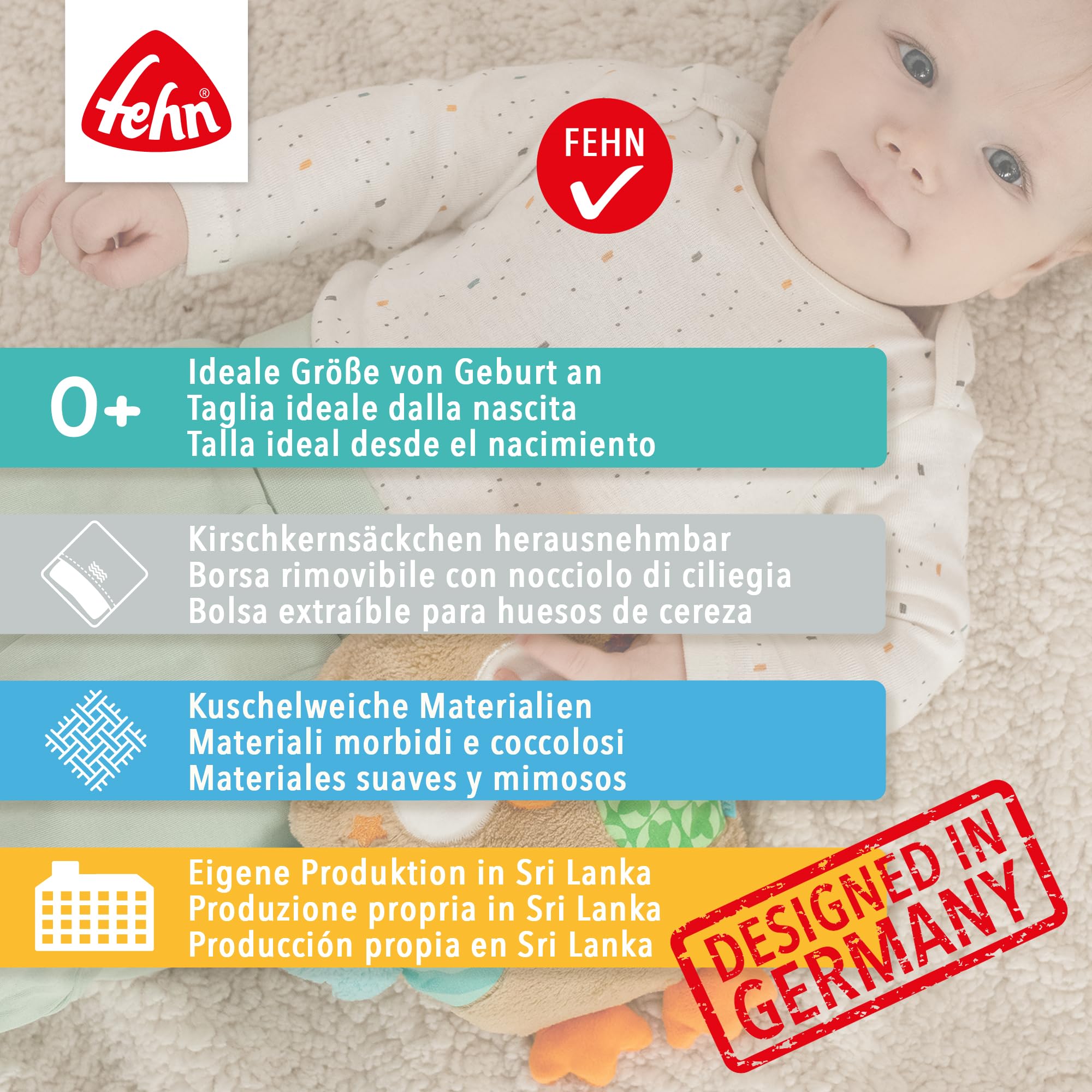 Fehn Kirschkernkissen Chamäleon – Kuschelkissen mit entnehmbarem Wärme-/ Kältesäckchen für Babys und Kleinkinder