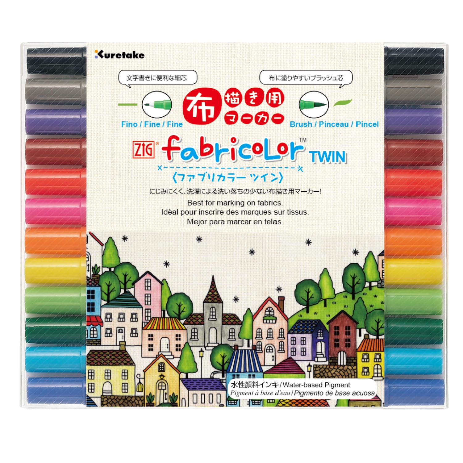 Amazon.co.jp: 呉竹 水性ペン 布用 布書き ZIG ファブリカラー 12色 TC