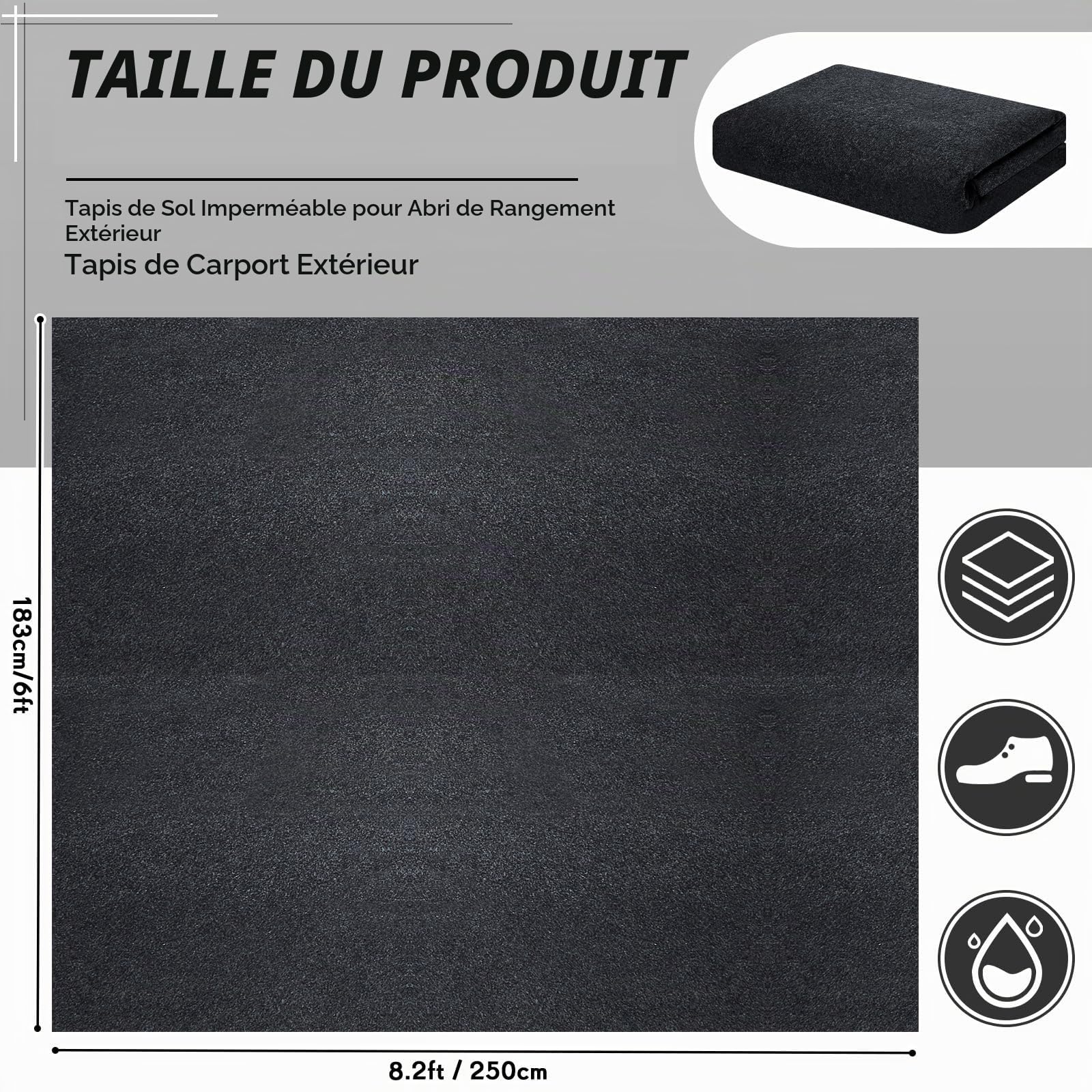 Haull Tapis de sol d'extérieur imperméable pour abri de jardin - tapis épais, doux, lavable, avec dos antidérapant - abri de rangement non inclus (1,8 x 2,5 m)