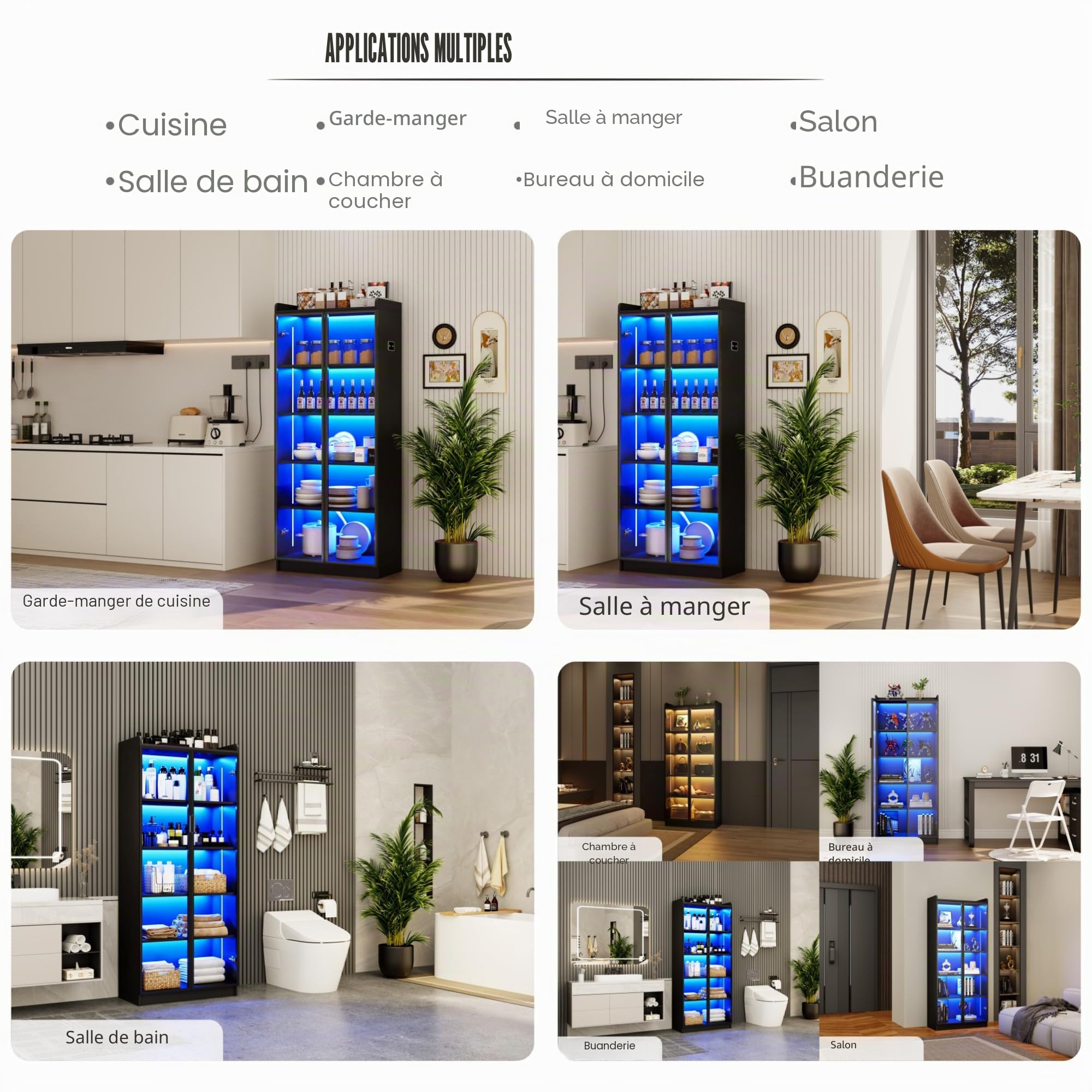 FREDEES Vitrine avec éclairage LED - Vitrine de collection à 5 étages avec capteur intelligent - Vitrine sur pied en acrylique avec étagères réglables - Pour salon, bureau - Noir