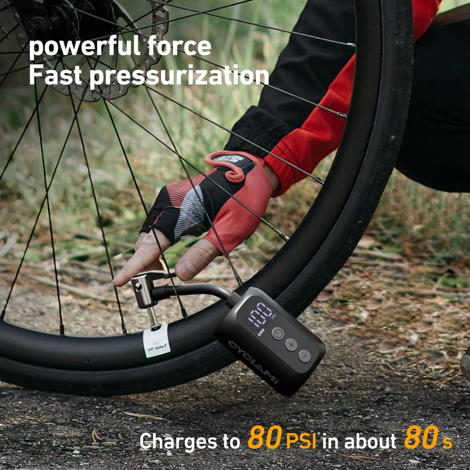 Pompa Per Bicicletta A5S, Mini Portatile Pompa Elettrica per Bicicletta 100 PSI,Spegnimento Automatico,Compatibile con Valvole Presta e Schrader per Biciclette da Strada, MTB, E-bike(98g)