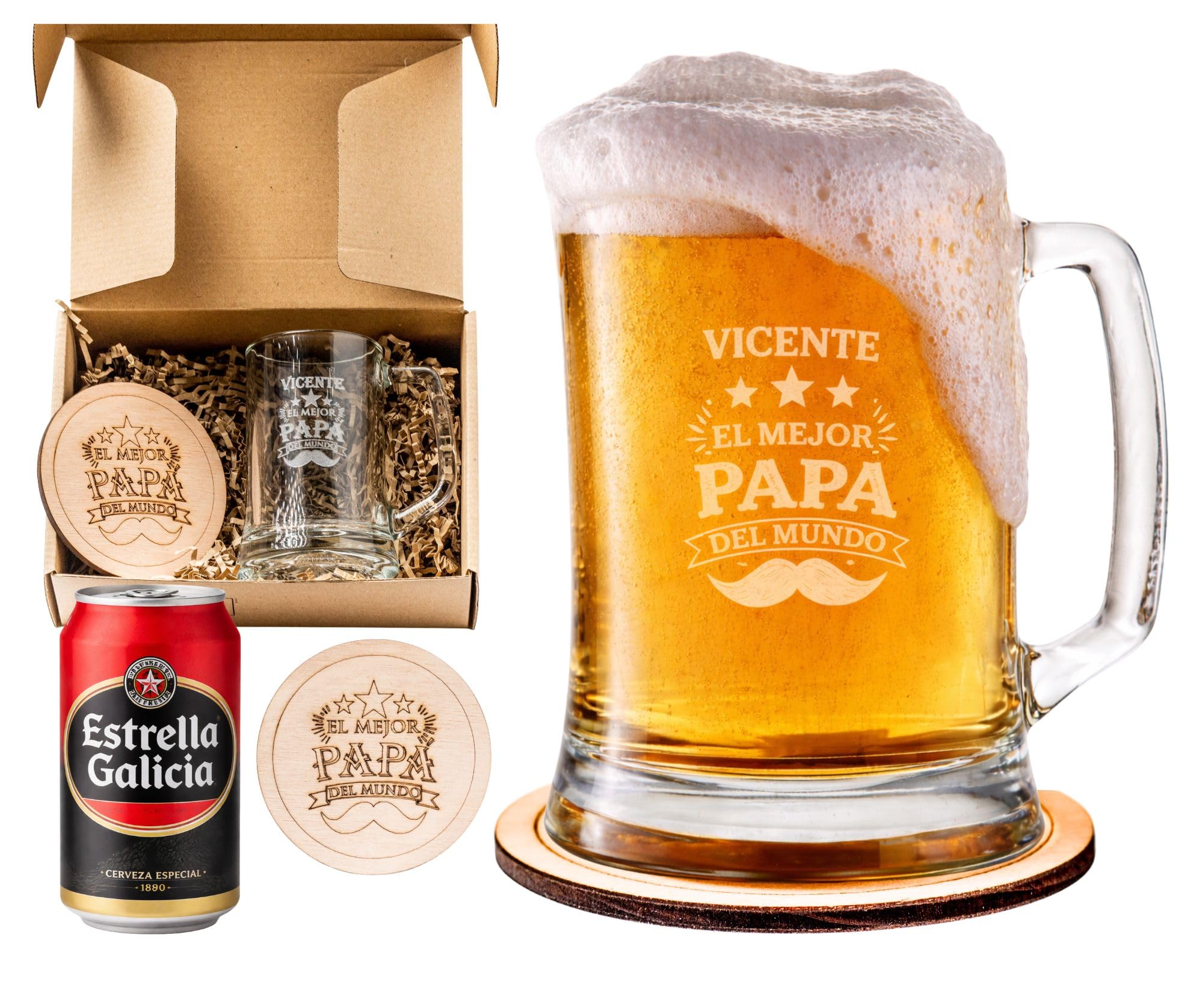 Olesea Regalo Padre Jarra de Cerveza Regalos Personalizados Grabado Original Regalo Padre Cumpleaños Mejor Papa Hombre Regalos Aniversario Para Abuelo (Copa De Cerveza)